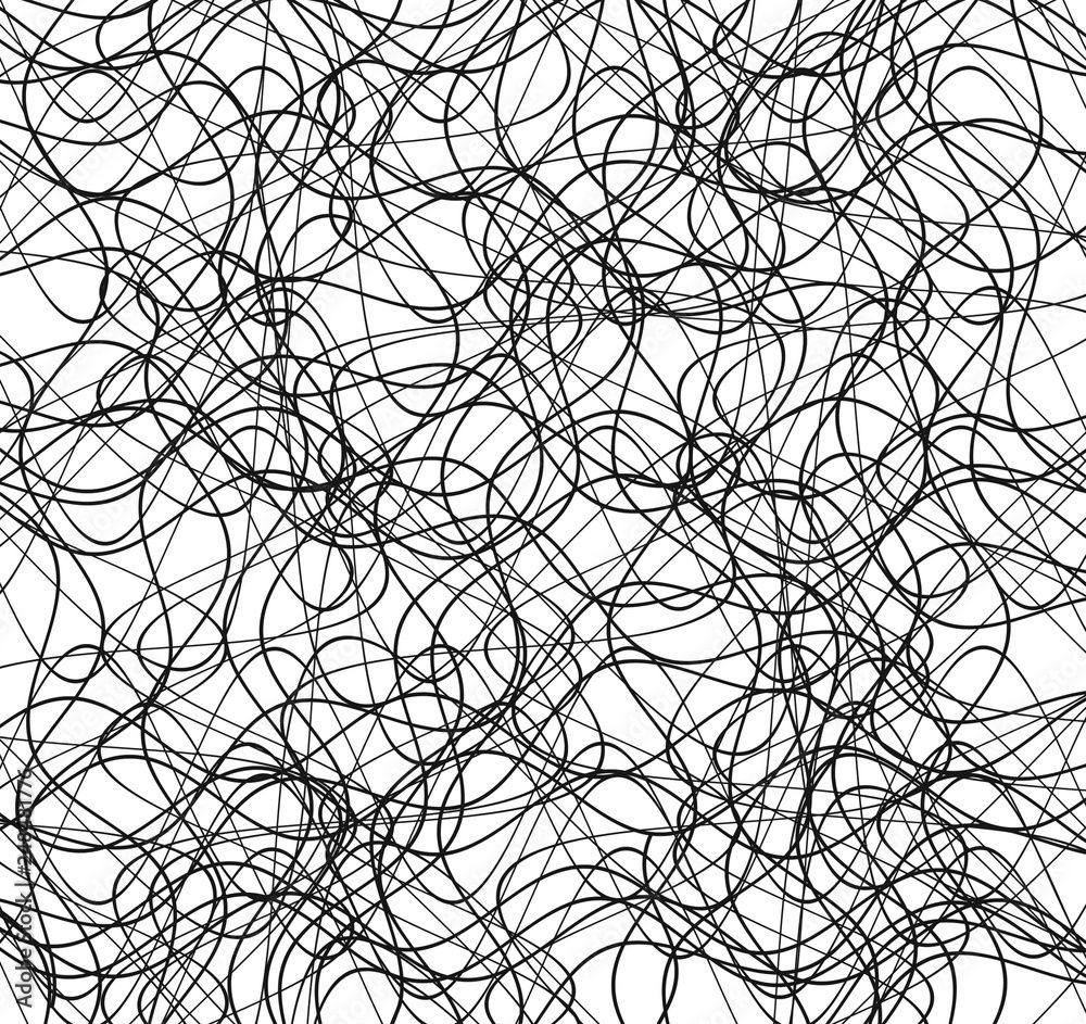 1000x943 Black scribbles. Random chaotic lines. Abstract tangled texture. Wallpaper or background of doodle on white. Stock Illustration