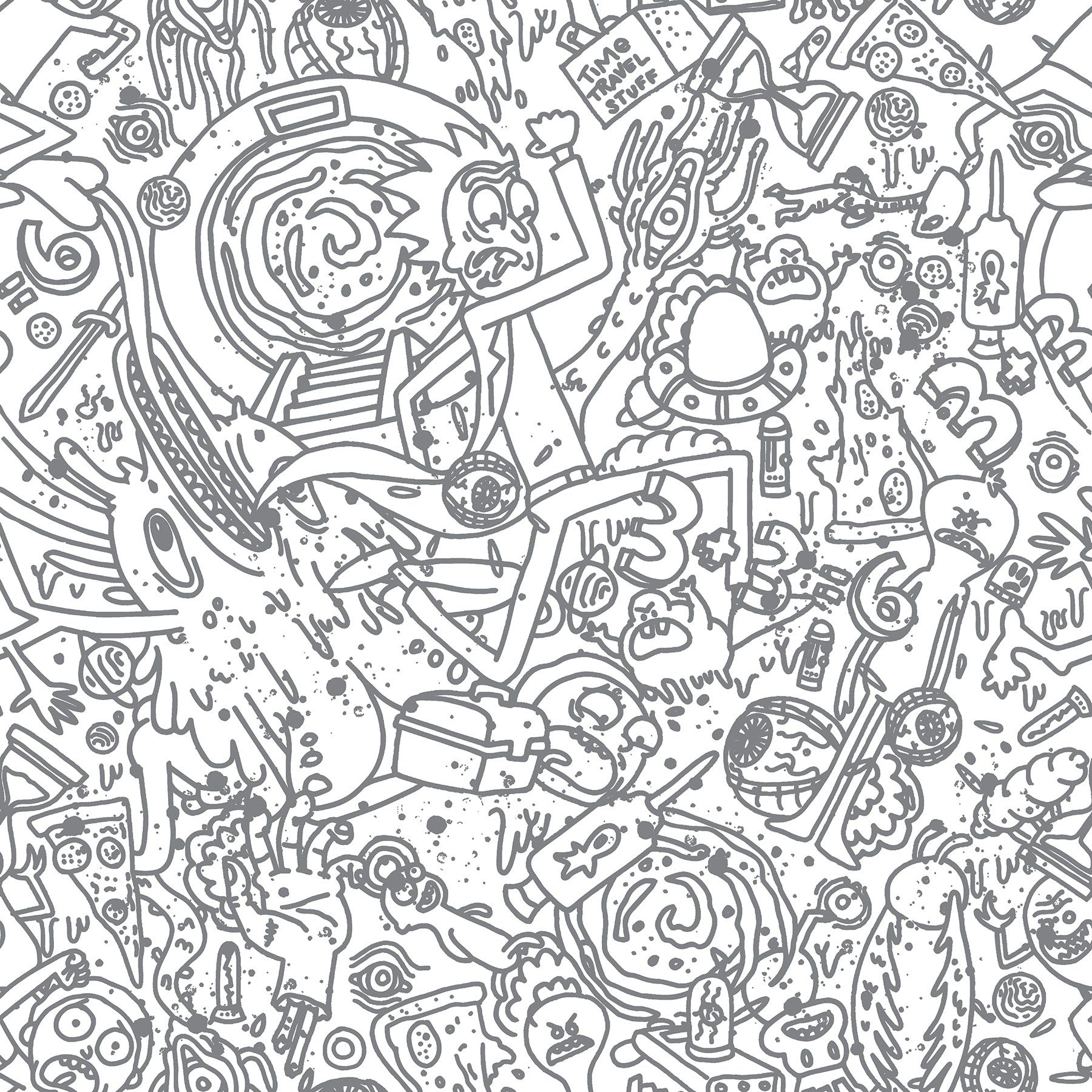 1800x1800 York Wallcoverings RoomMates Rick and Morty Doodle Peel and Stick Wallpaper Modern Graphics Greys Wallpaper