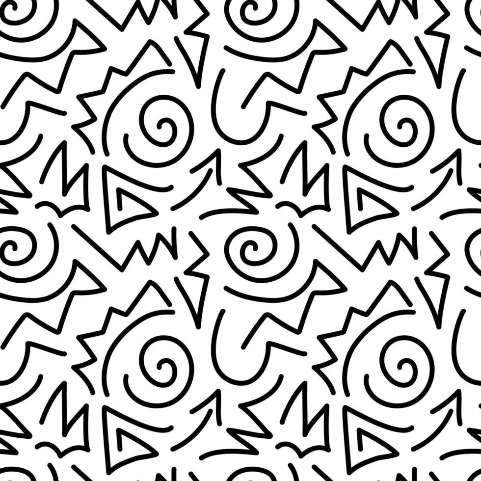 980x980 Seamless pattern black and white squiggle scribble. Fun abstract doodle design with spiral, rounded shapes, curly, geometric line. Great for textile, fabric, wallpaper, wrapping, backdrop, paper