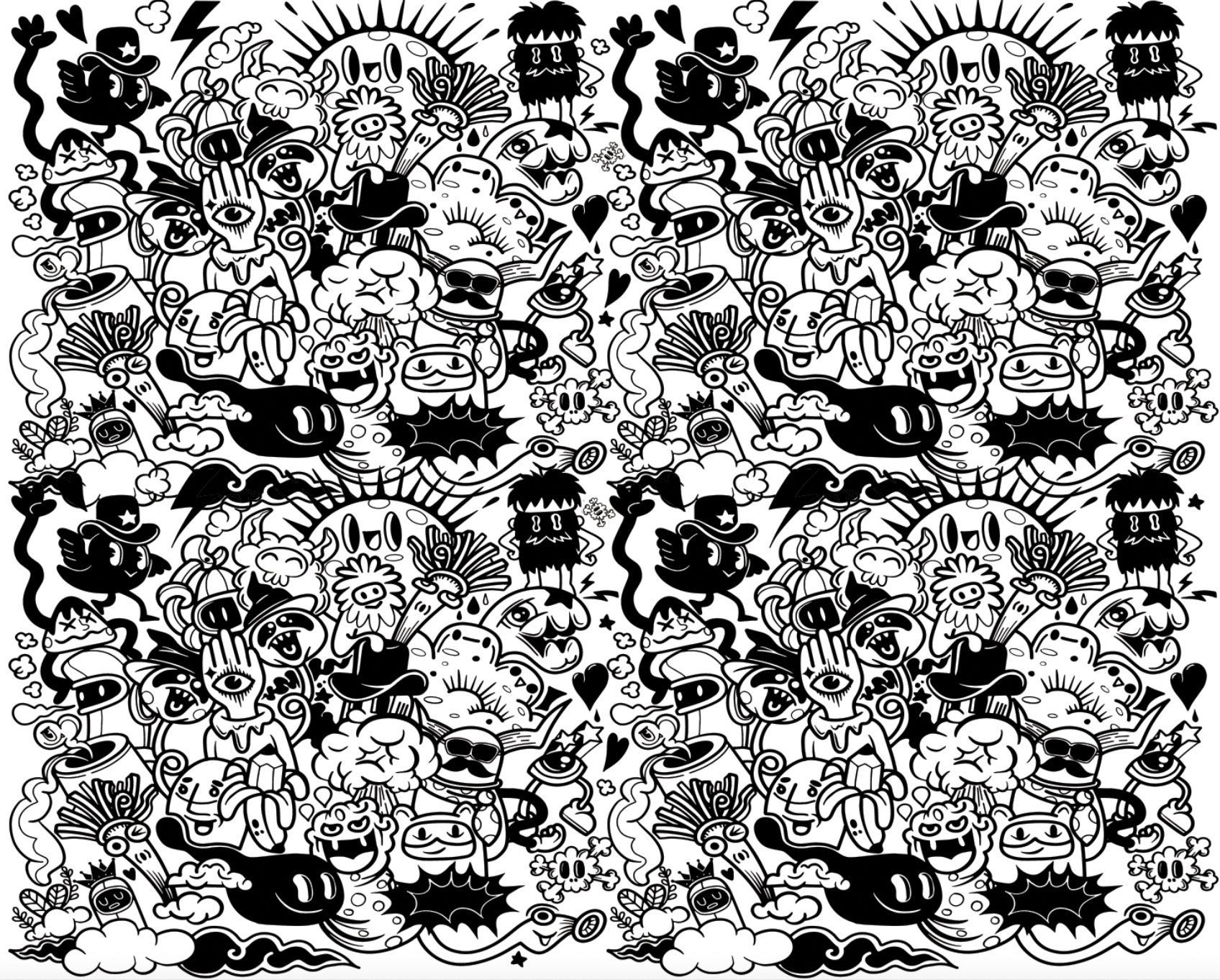 1696x1362 Grunge Monsters Doodle Doodles Abstract Modern Themed Wallpaper Mural Any Room Kids Business Feature Wall Mural Decor Black and White