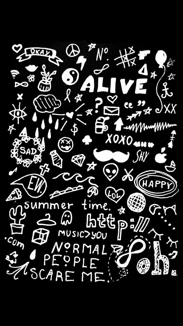 720x1280 Inspirational Black and White Writing Wallpaper. Doodle scribble, Doodle on black background, Doodle art drawing