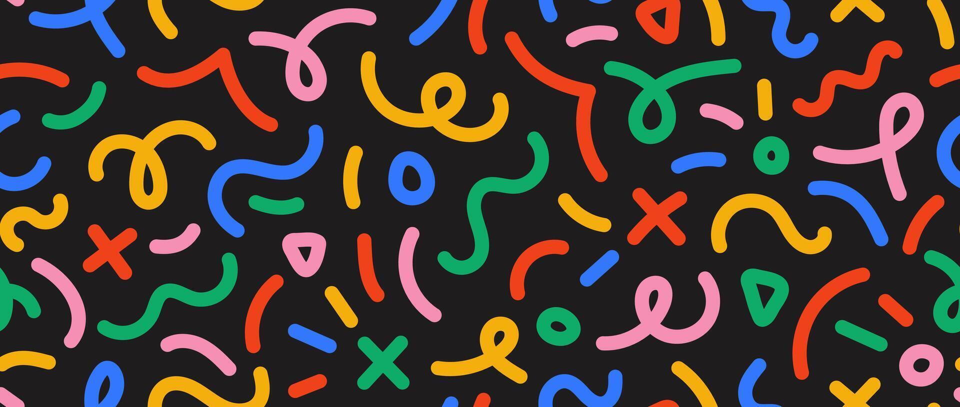 1920x815 Colorful doodle seamless pattern. Abstract squiggle repeating background. Scribbles wallpaper. Textile or fabric print design swatch