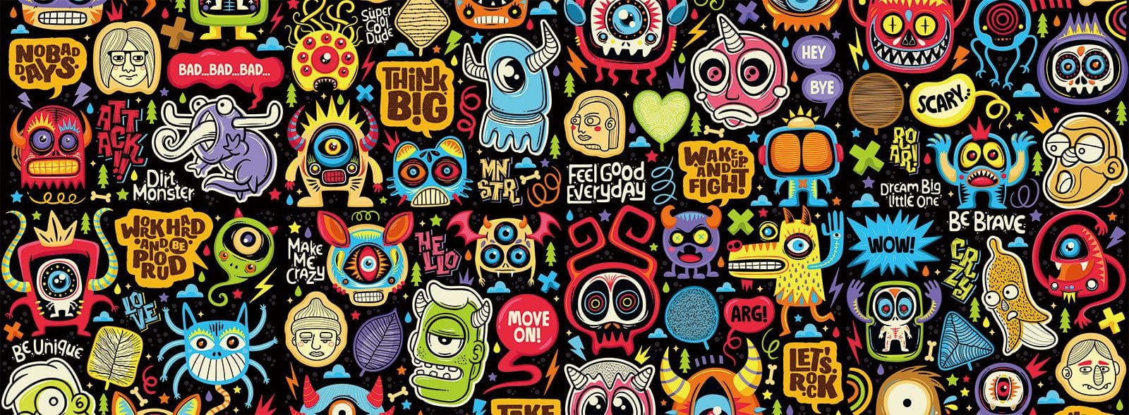 1600x589 Funny Doodle Monsters ll Wallpaper Mural