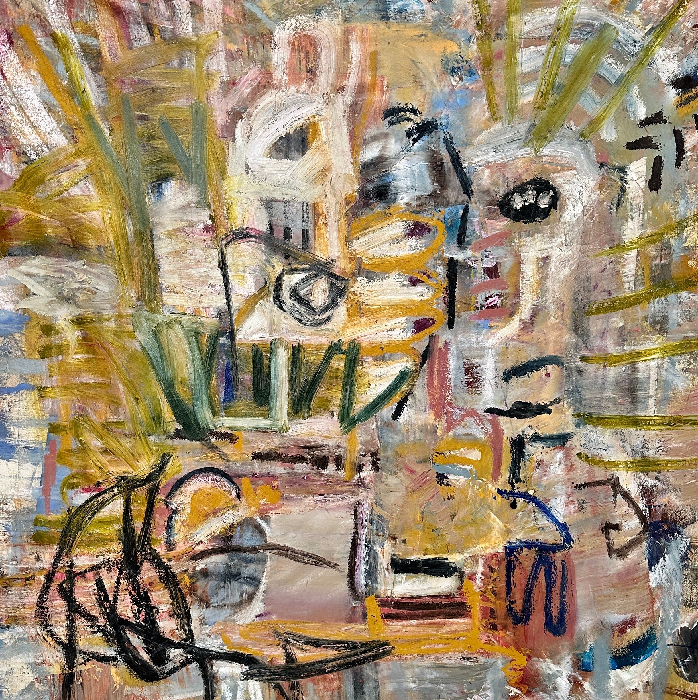 2437x2442 Deep Yellow Grey Green Oil Abstract Canvas Painting