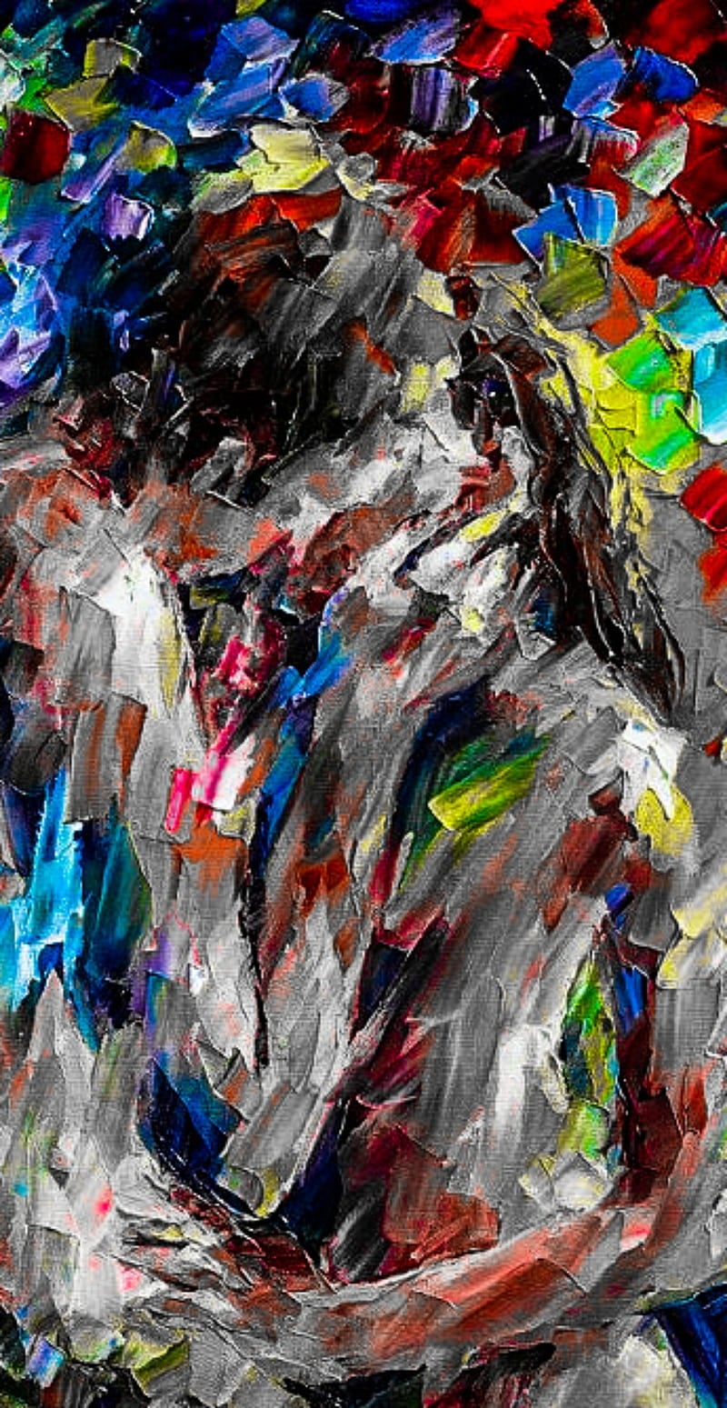 800x1549 The Kiss, art, black, canvas, color, oil, painting, pop, scenes, white, HD phone wallpaper