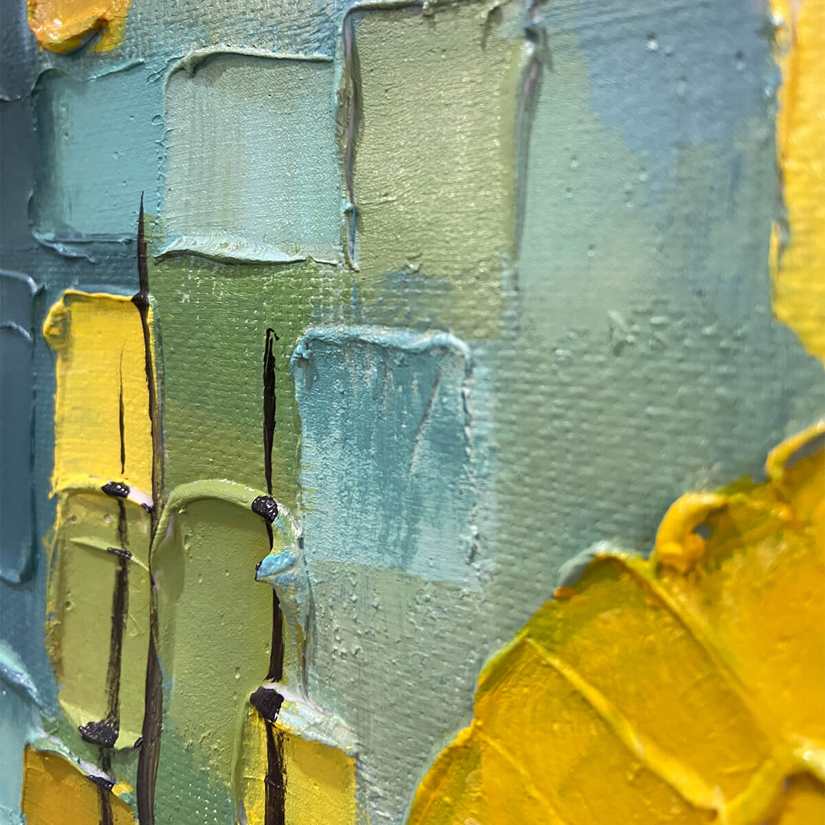 1200x1200 Solar Forest: Abstract Landscape Impasto Oil Painting Canvas Wall Art Home Decor