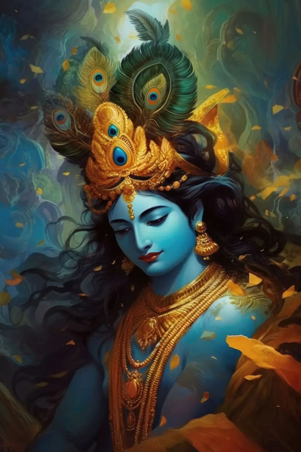 1000x1500 Krishna Painting Print. Divine Portrait Of Krishna. Mythical, Spiritual, Detailed Canvas Art Print