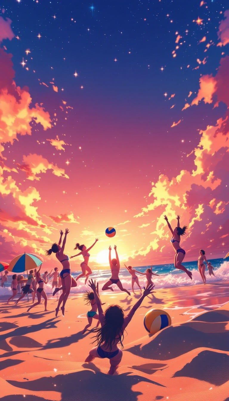 768x1344 Free Sunset Beach Party Image, Sunset, Anime