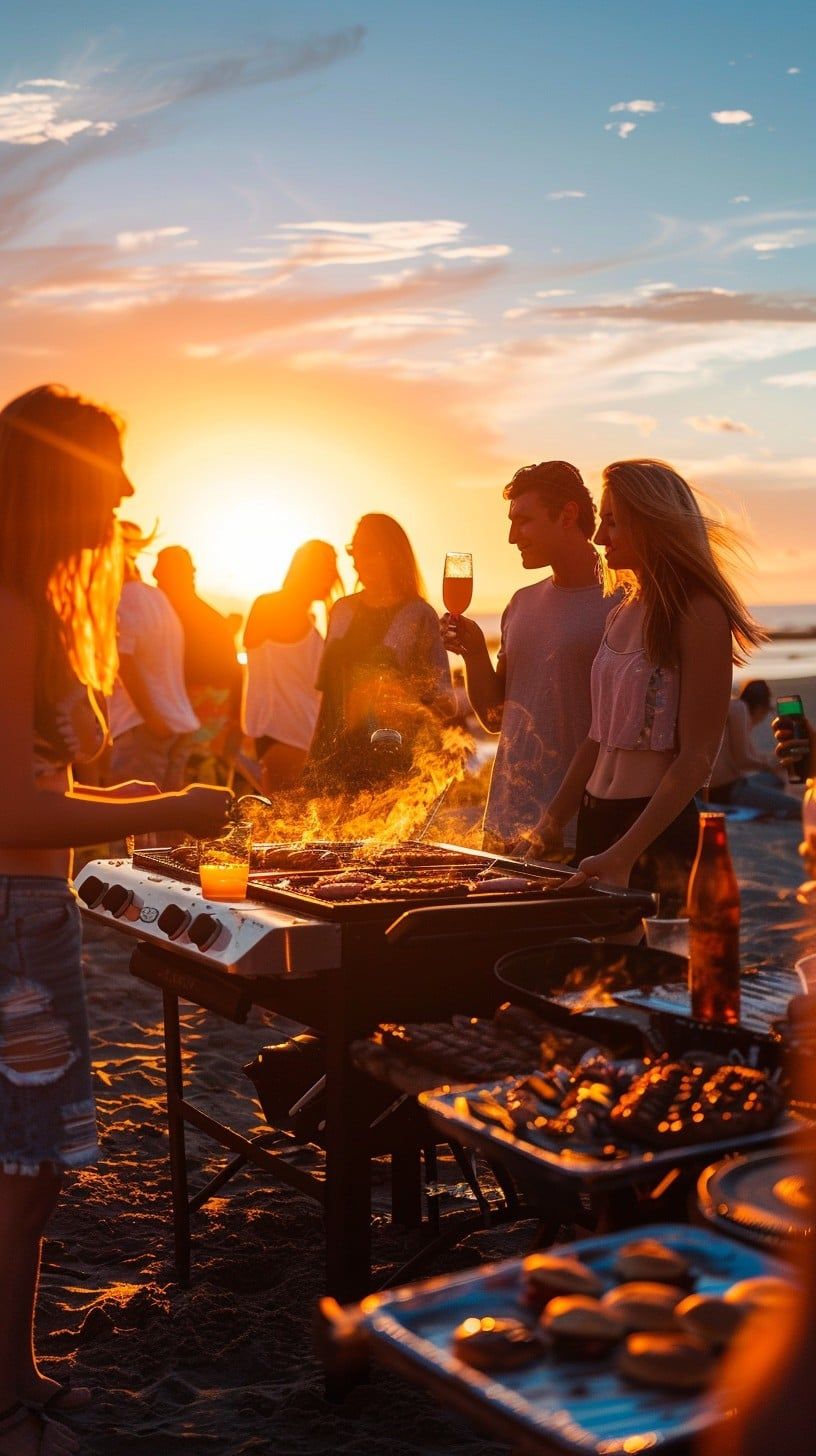 816x1456 Free Beach Barbecue Party Image, Sunset, Barbecue
