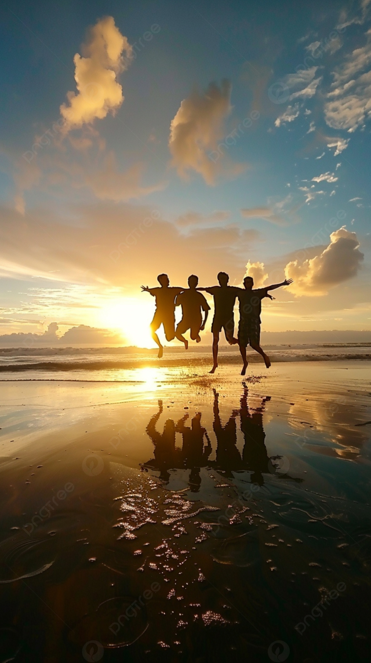 1200x2141 Silhouette Of Group Young Dancing People Have A Party At Beach On Sunset By Generative Background Wallpaper Image For Free Download