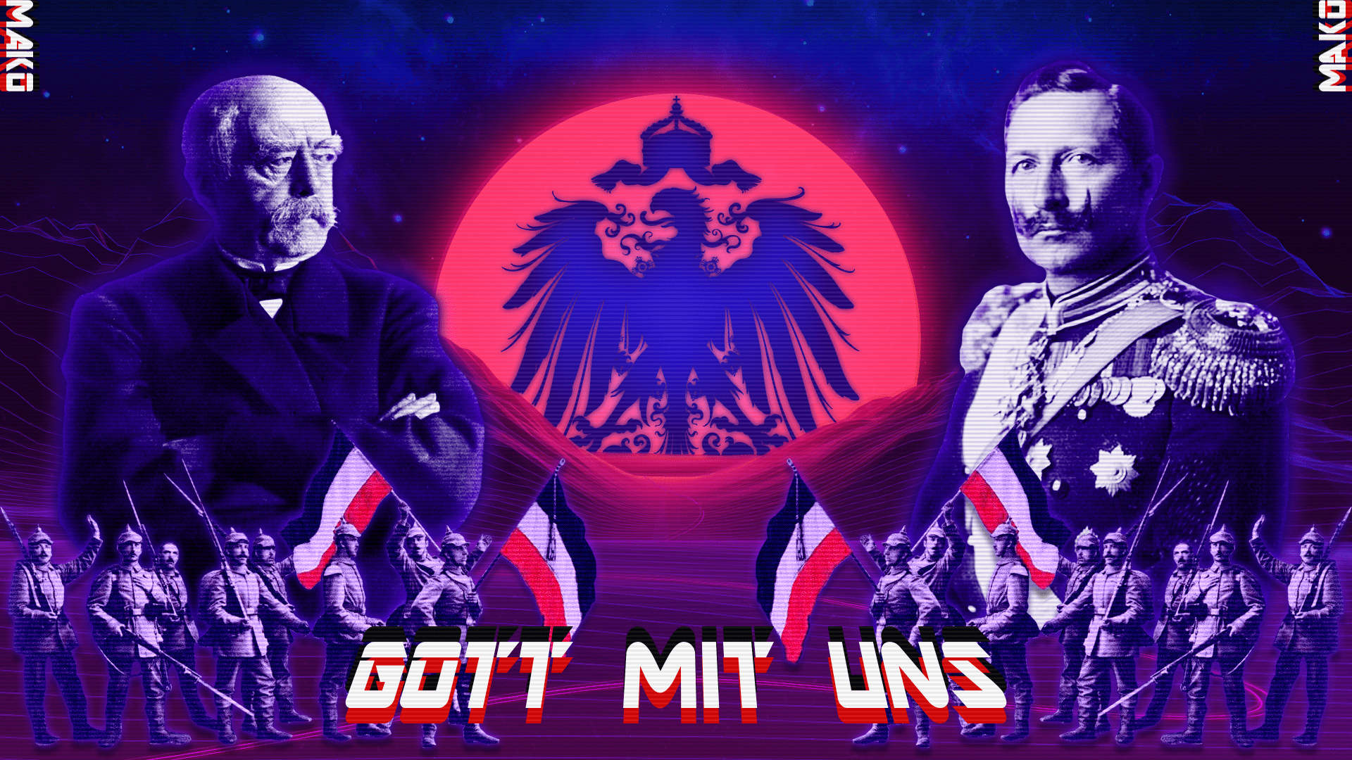 1920x1080 Another monarchist vaporwave artwork, this time with Kaiser Willy and Otto von Bismarck