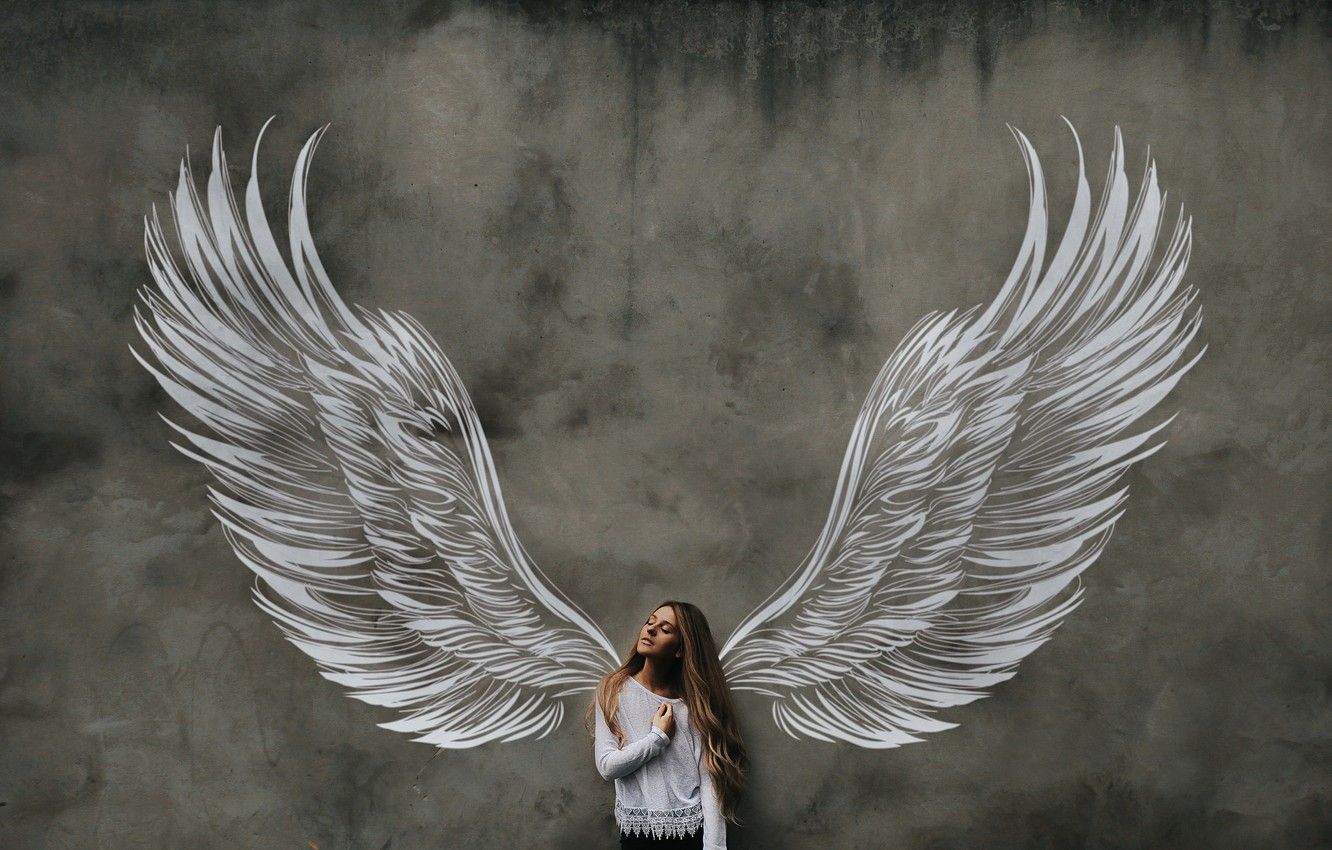 1332x850 Girl With Wings Wallpaper