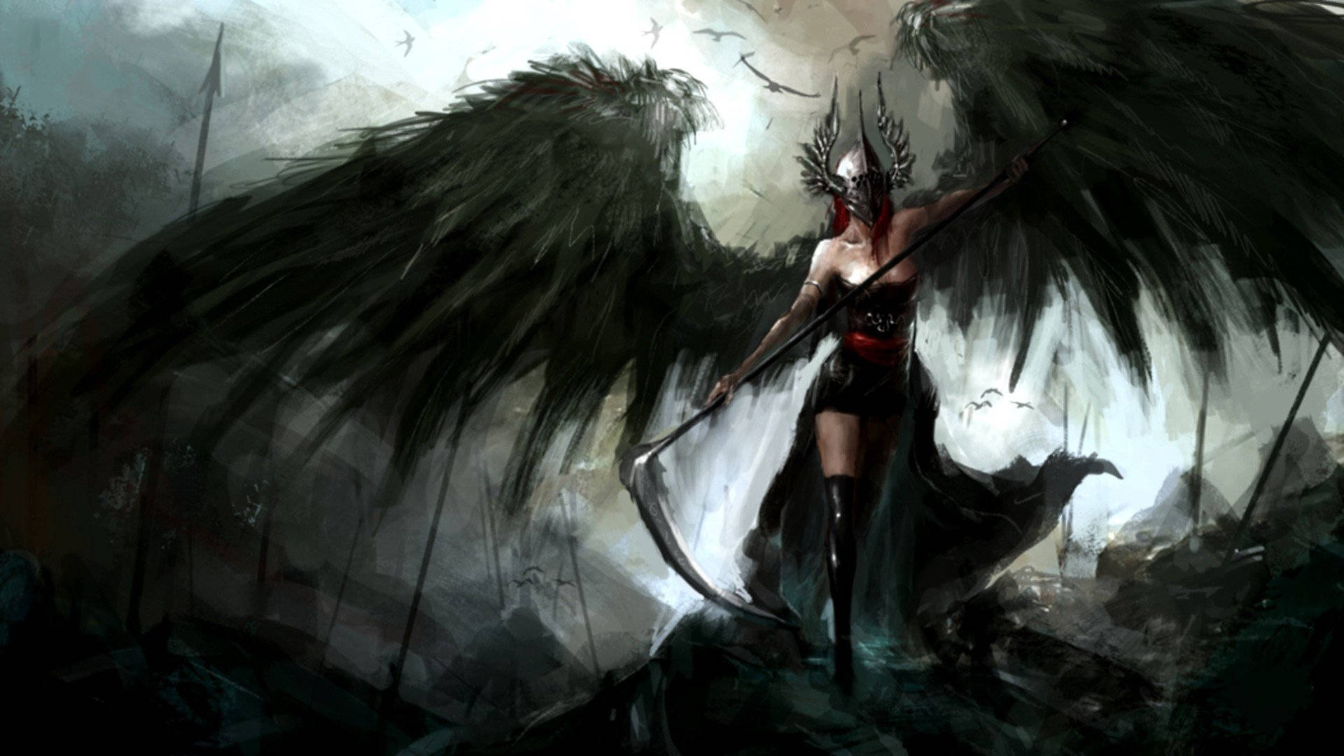 1920x1080 Download Valkyrie Black Angel Wings Wallpaper