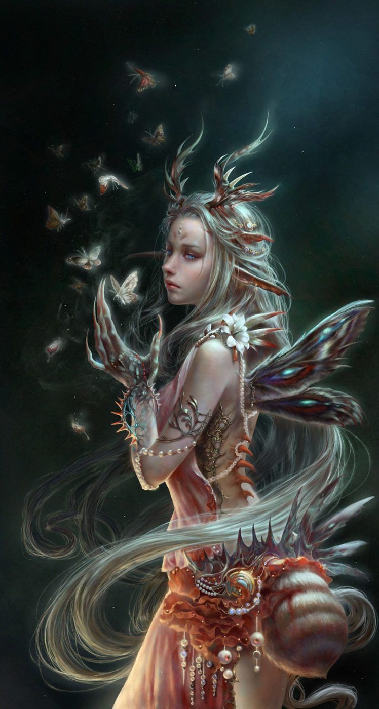 748x1400 fantasy, Girl, Woman, Beautiful, Face, Wings, Butterfly Wallpaper HD / Desktop and Mobile Background