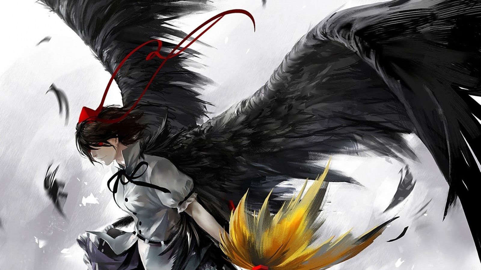 1600x900 Anime Girl Black Wings High Definition Wallpaper 84954