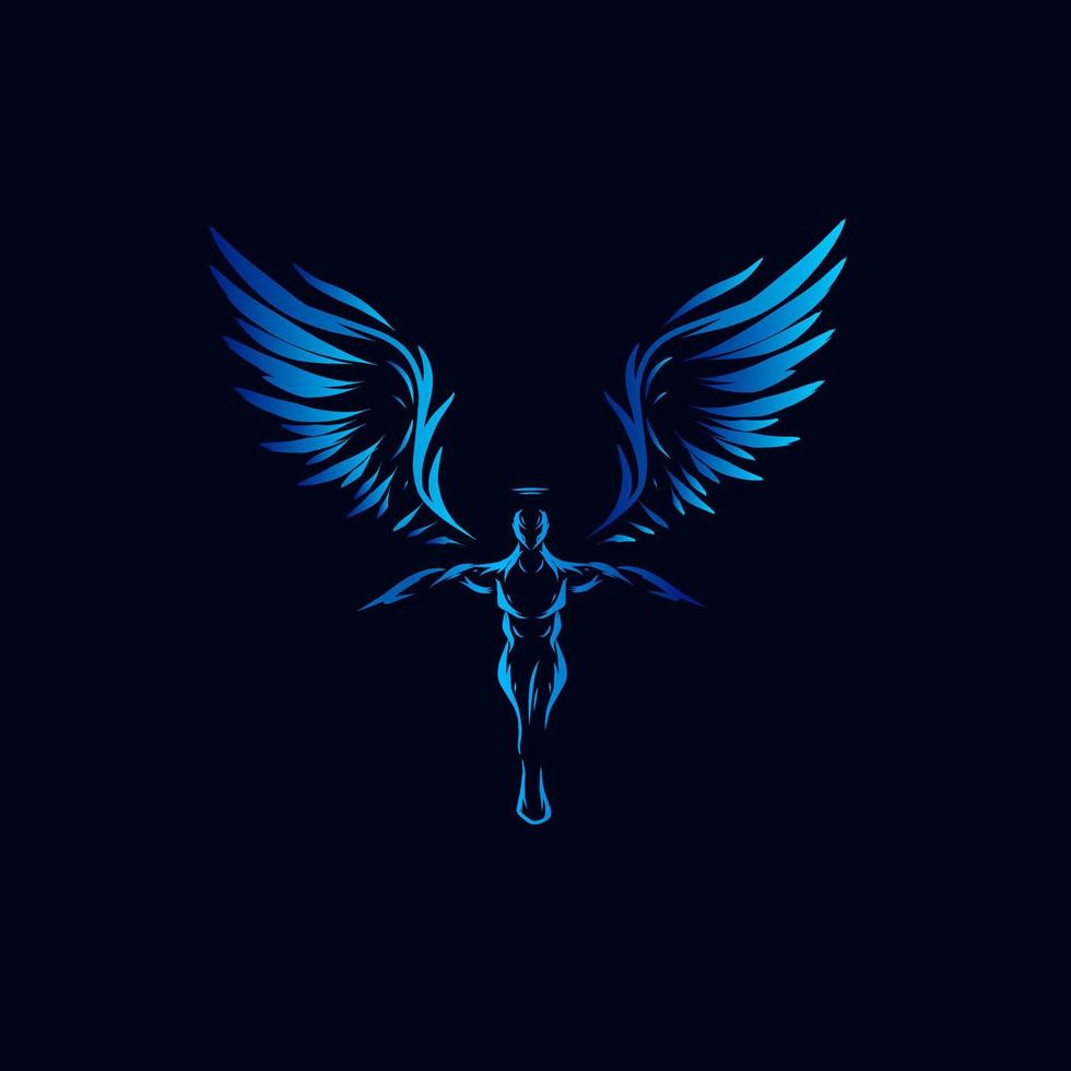 980x980 Angel Girl Wings Fly Line Pop Art Logo. Colorful Design With Dark Background. Abstract Vector Illustration. Isolated Black Background For T Shirt, Poster, Clothing, Merch, Apparel, Badge Design