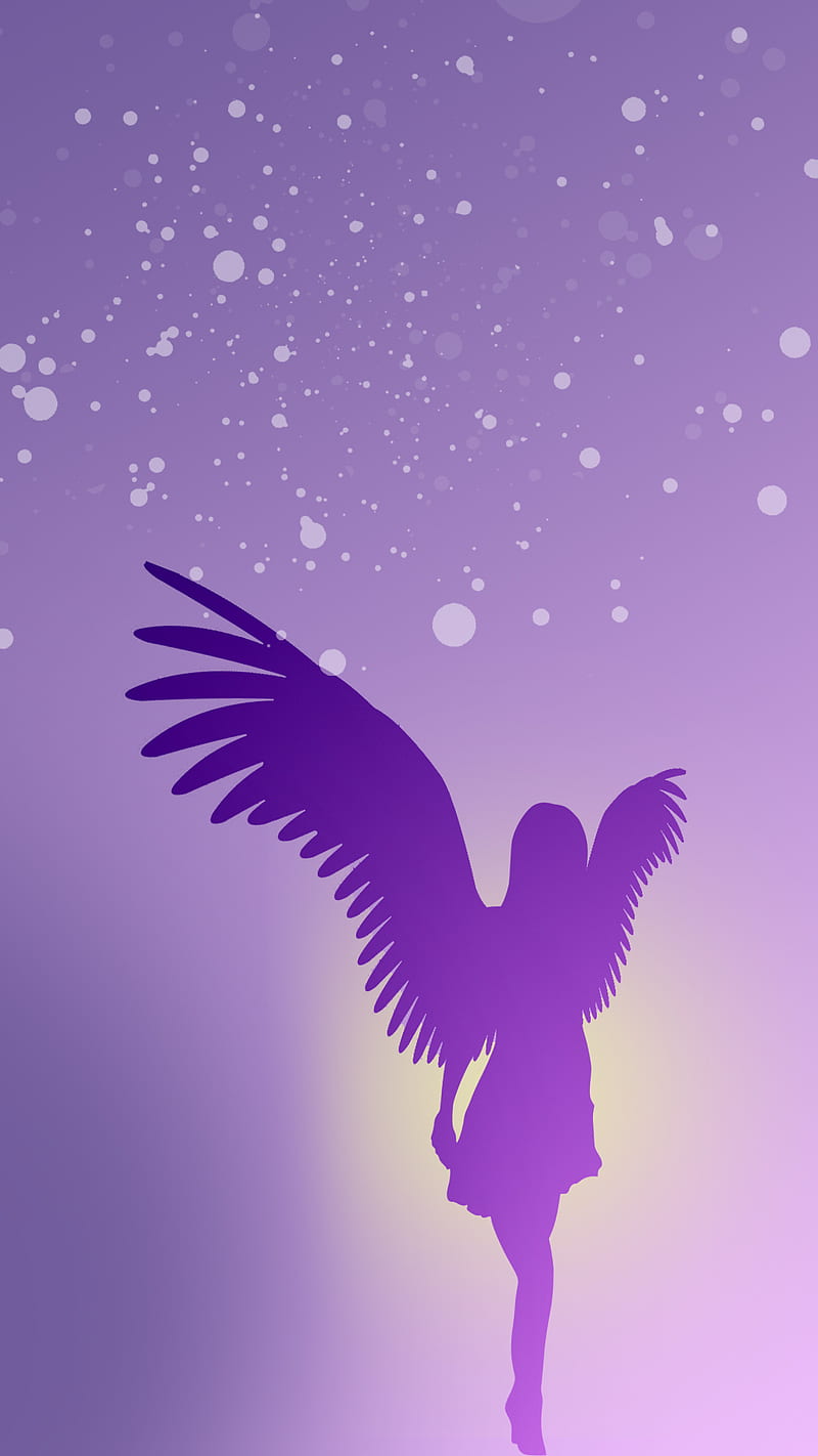 800x1422 Angel, desenho, girl, gradient, halo, heaven, purple, silhouette, stars, wings, HD phone wallpaper