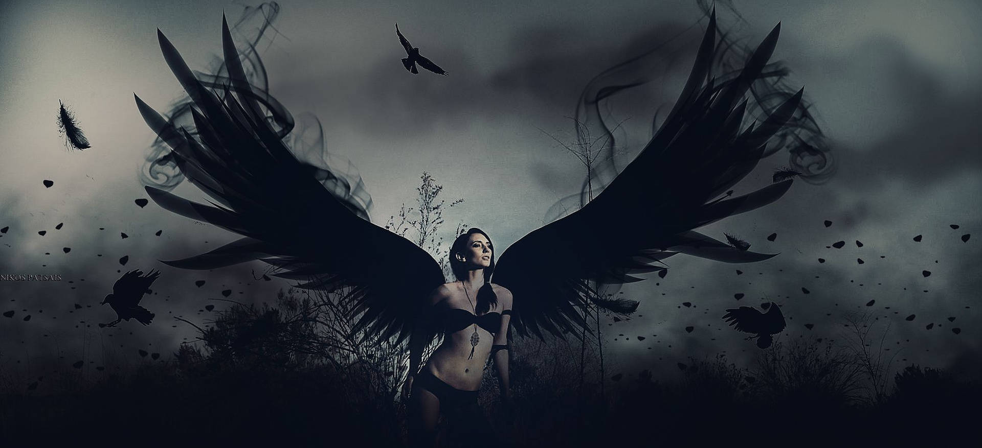 1920x877 Download Dark Angel Black Wings Wallpaper