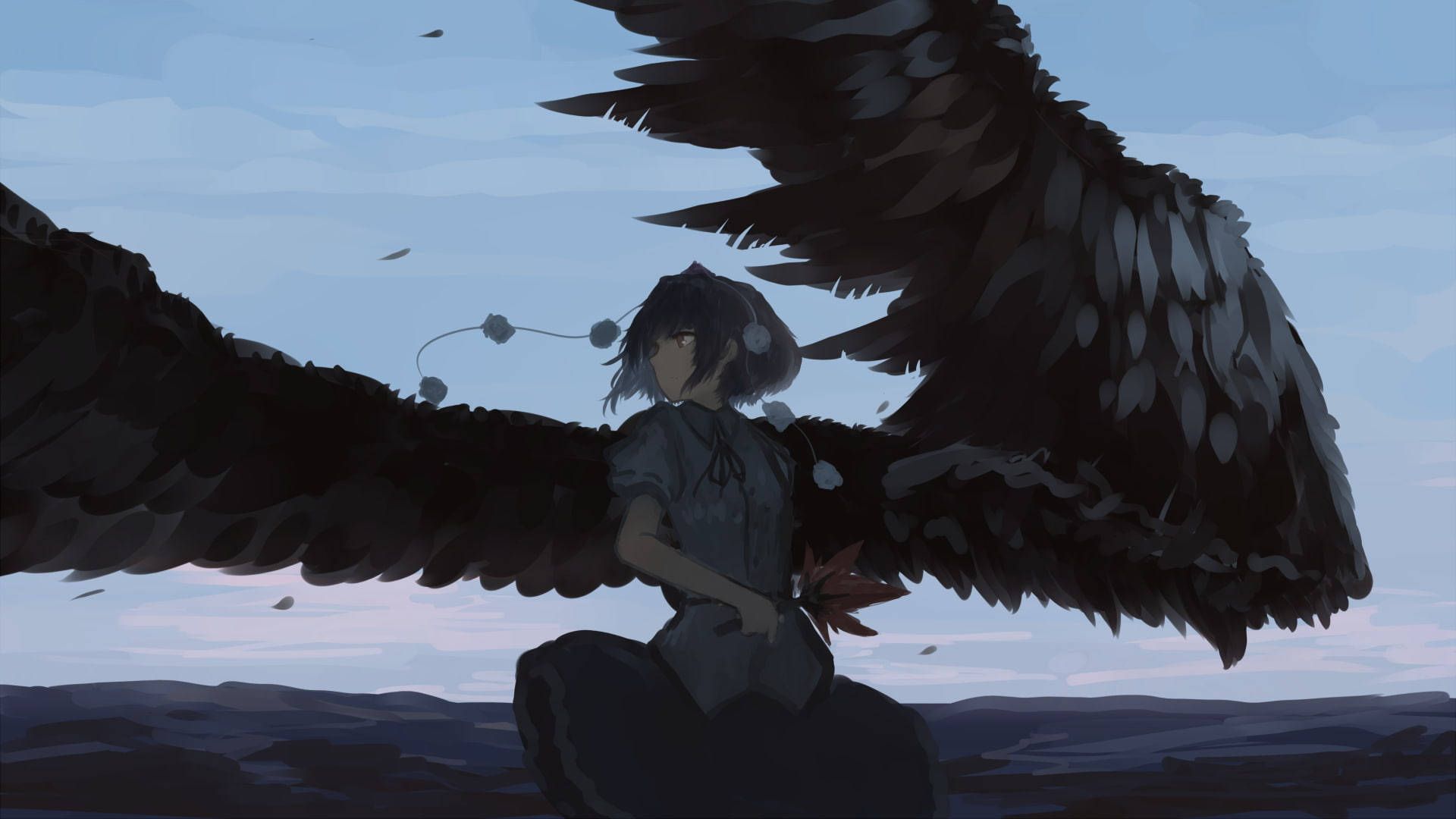 1920x1080 Black Angel Wings Background