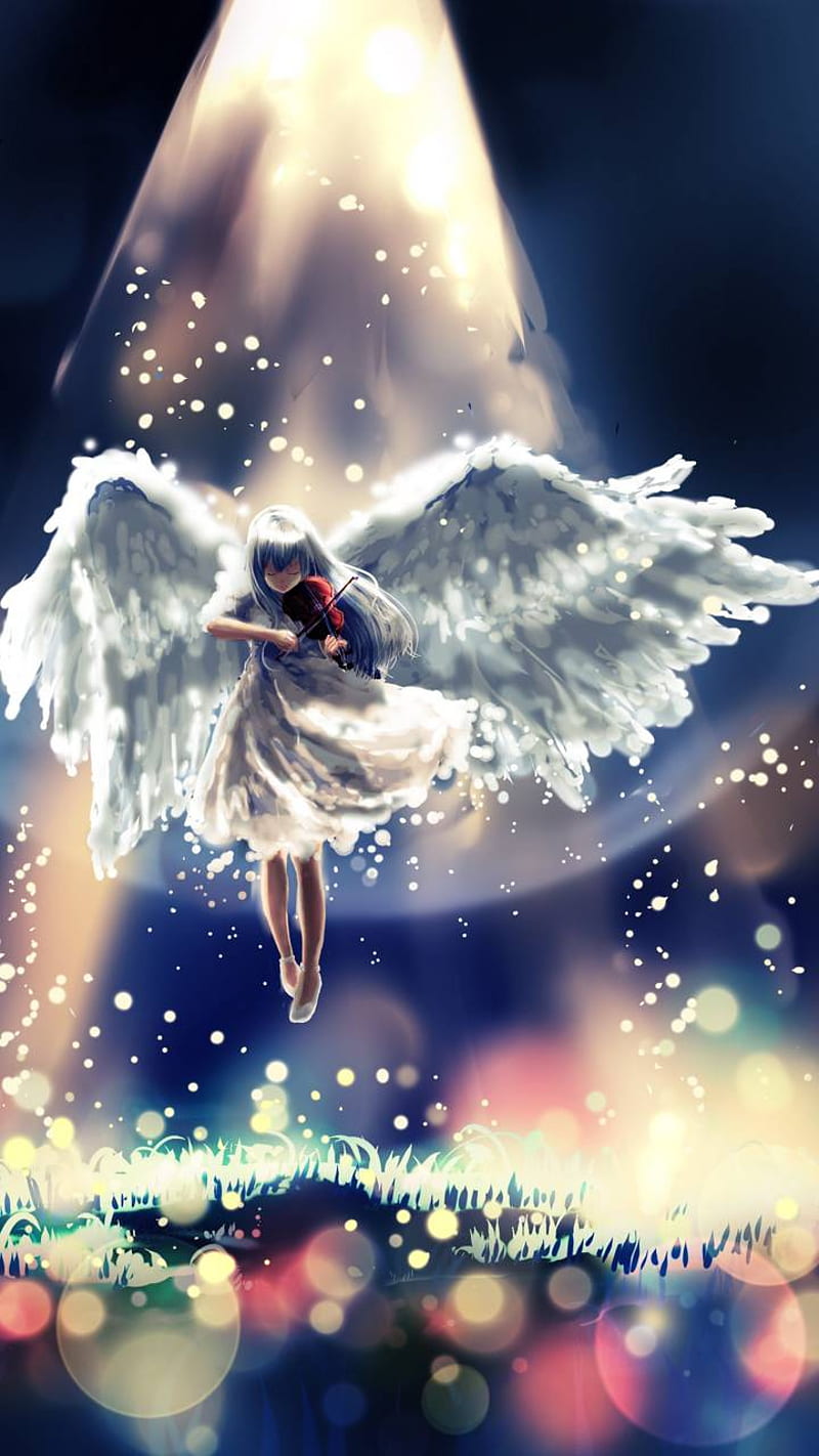 800x1422 Anime Girl, angel, music, violin, wings, HD phone wallpaper