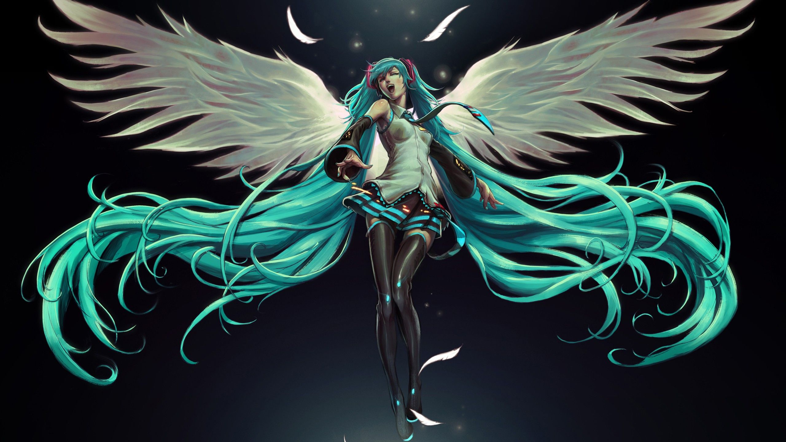 2560x1440 Hatsune Miku Angel Wings Wallpaper