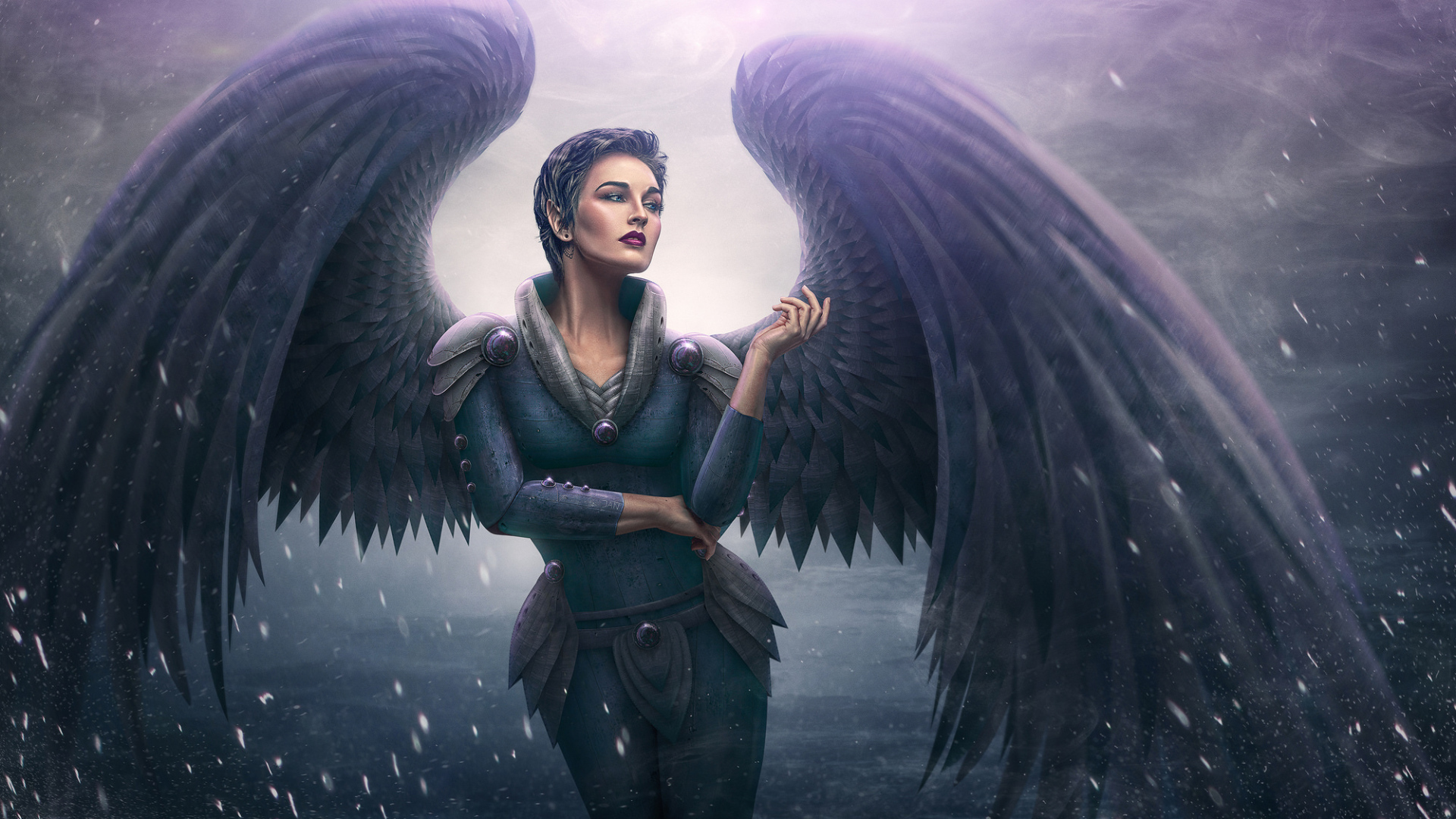 1920x1080 Fantasy girl angel with big black wings Desktop wallpaper 1920x1080