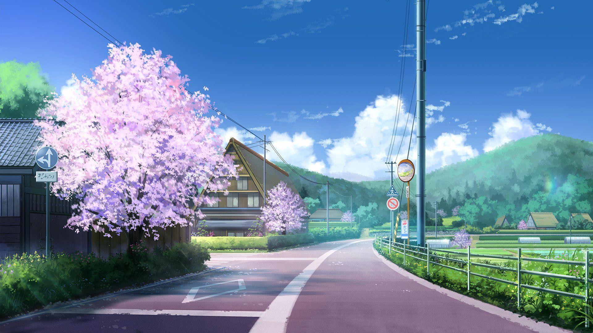 1920x1080 building, Cherry, Blossoms, Clouds, Landscape, Niko, P, Nobody