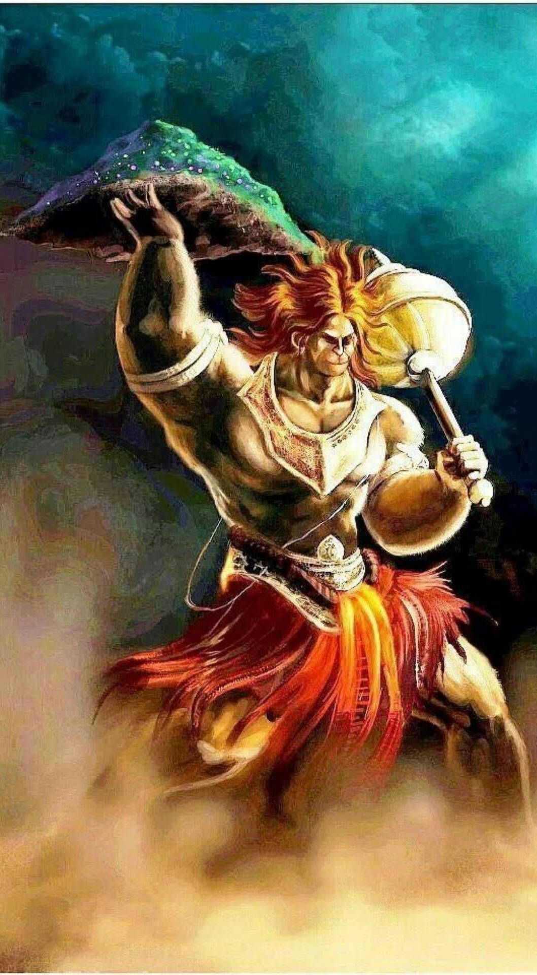 1058x1920 Download God Hanuman Carrying The Medicine Mountain Wallpaper