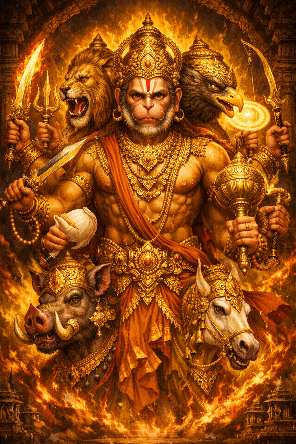 1024x1536 Panchmukhi Hanuman Fierce Five Faced Form HD Wallpaper