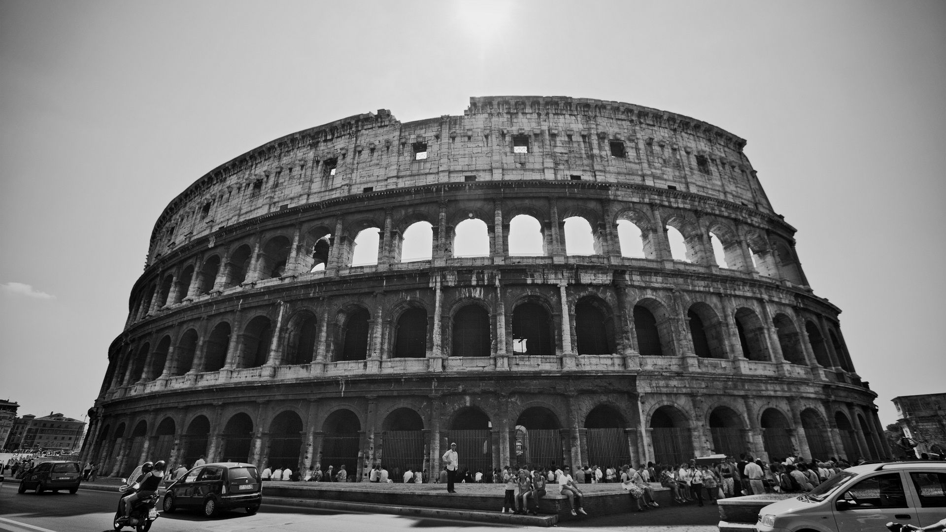 1920x1080 Black And White Image Of Colosseum Piazza del Colosseo Rome Italy HD Travel Wallpaper