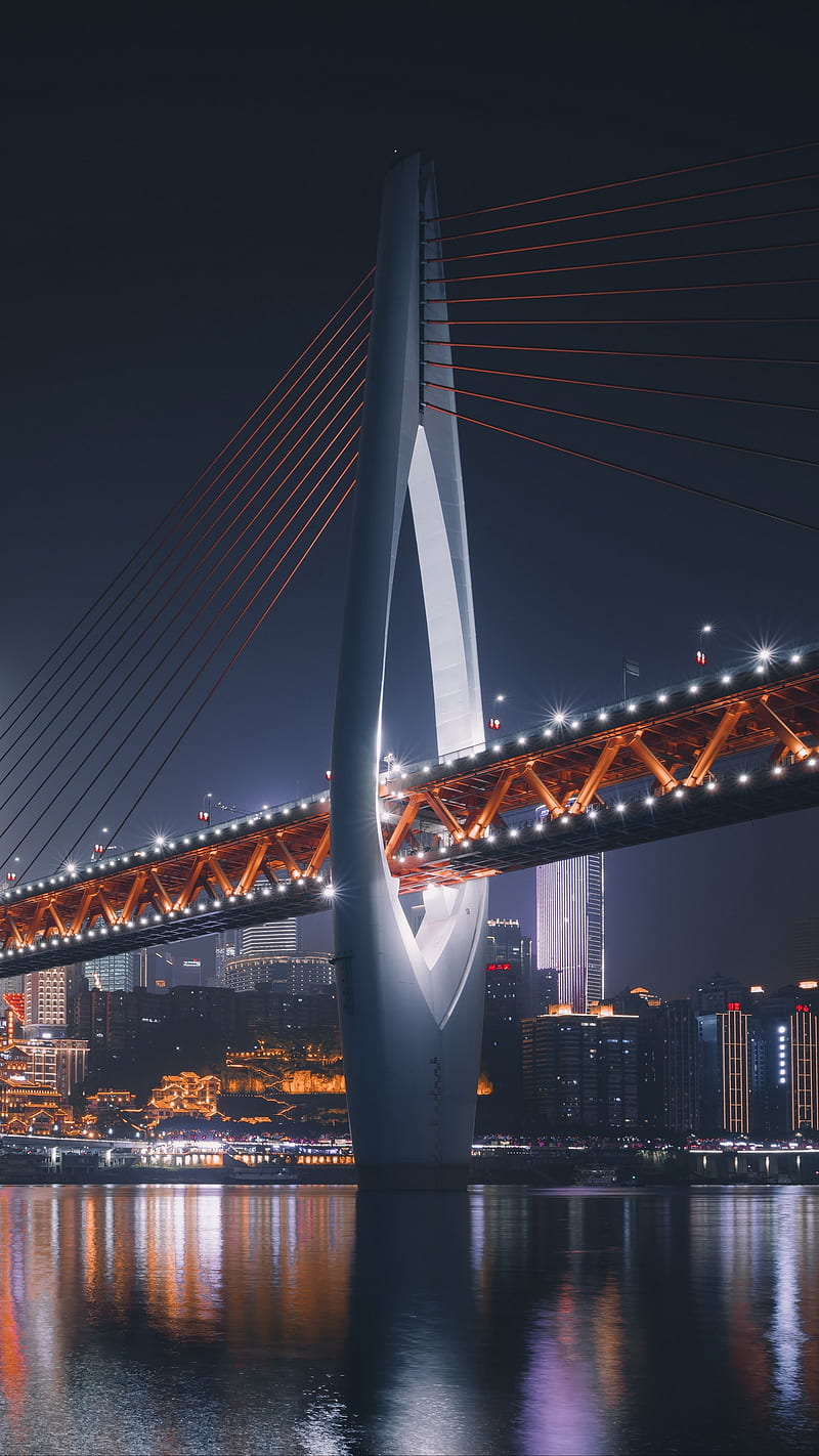 800x1422 Modern Bridge Design, china, backlight, city, night, architecture, HD phone wallpaper