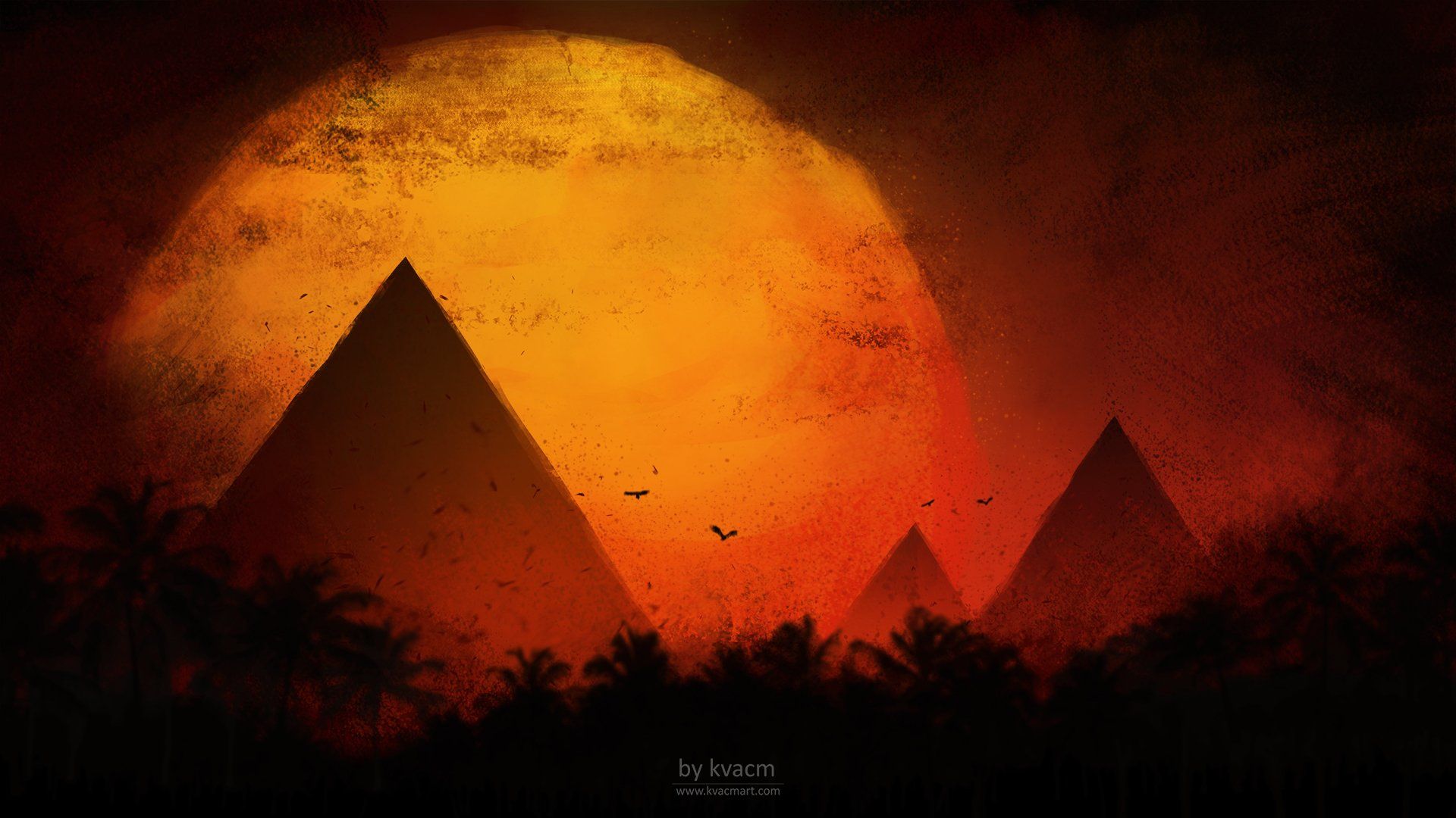1920x1080 Mystic Pyramid Sunset: A Stunning Fantasy Landscape HD Wallpaper by Michal Kváčx1080