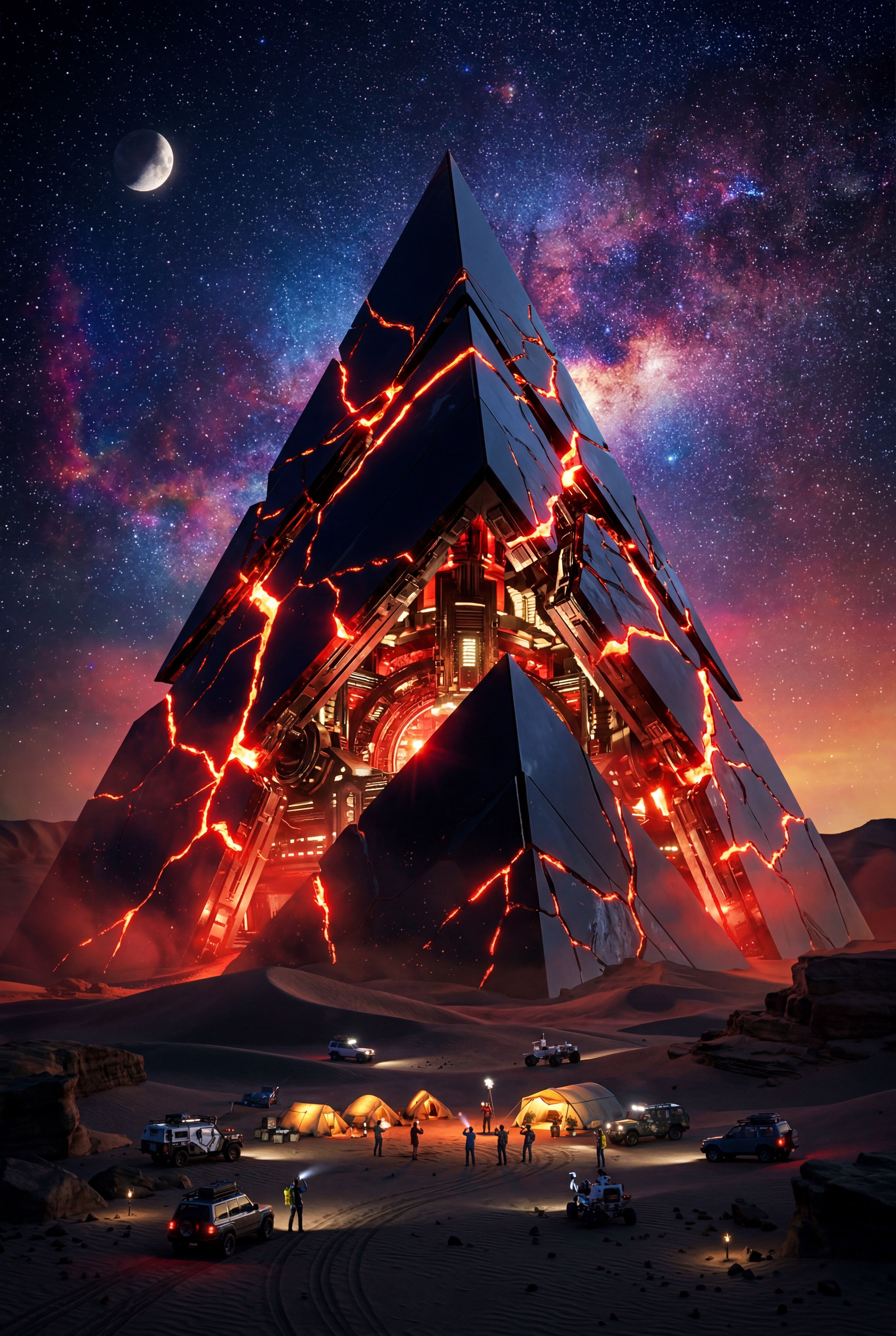 3392x5056 massive black pyramid desert night smooth obsidian