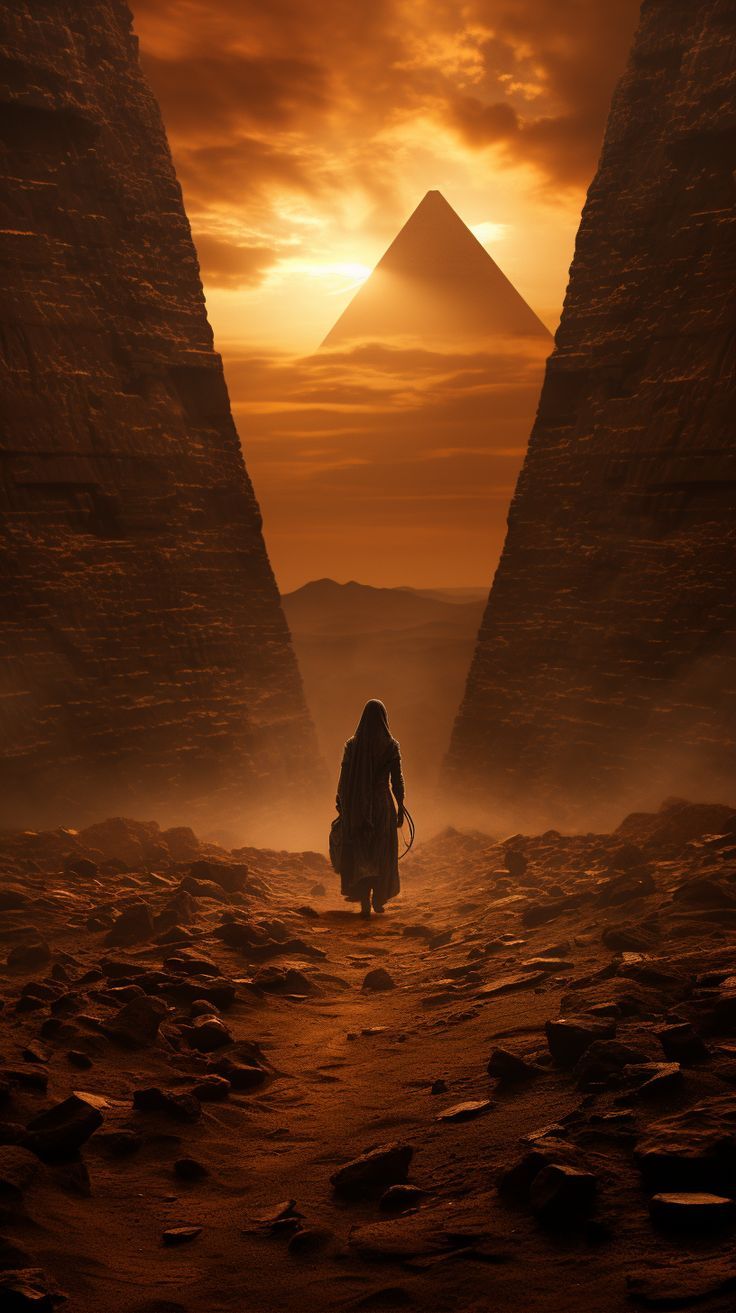 736x1313 Fantasy art with pyramids. Pyramid in desert with sandstorm, Dark pyramid, Egypt concept art