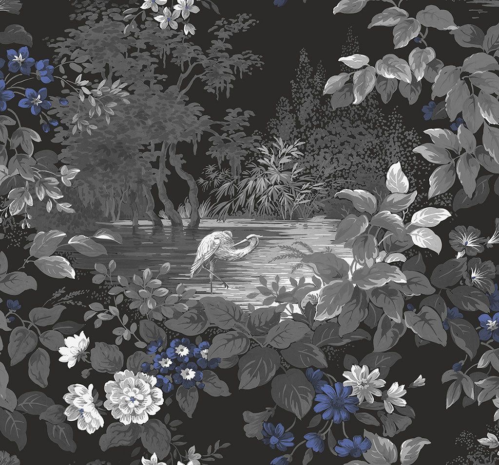 1024x956 Reflective Pool Victorian Damask Wallpaper in Midnight Blue FJ40380