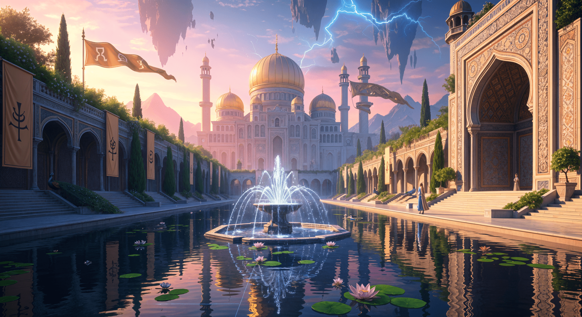 1920x1045 Download Palace Fountain Reflecting Pool 4k Ultra HD Wallpaper