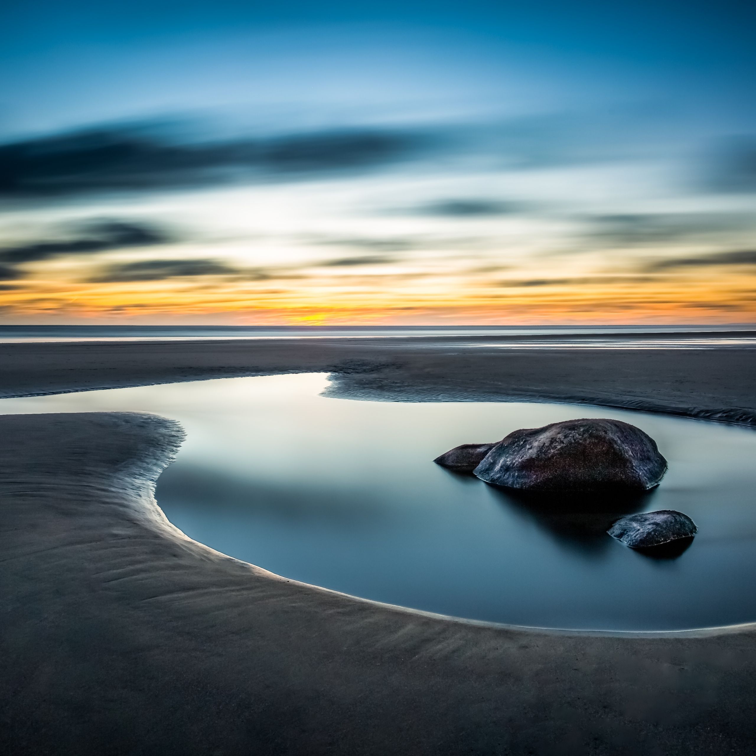 2560x2560 Tide pool Wallpaper 4K, Beach, Sunset, Seascape