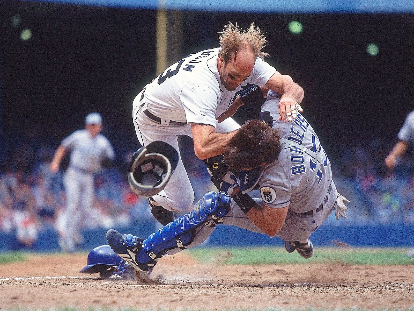 1600x1200 9 95: Kirk Gibson Is Safe At Home After Bowling Over Royals Catcher Pat Borders