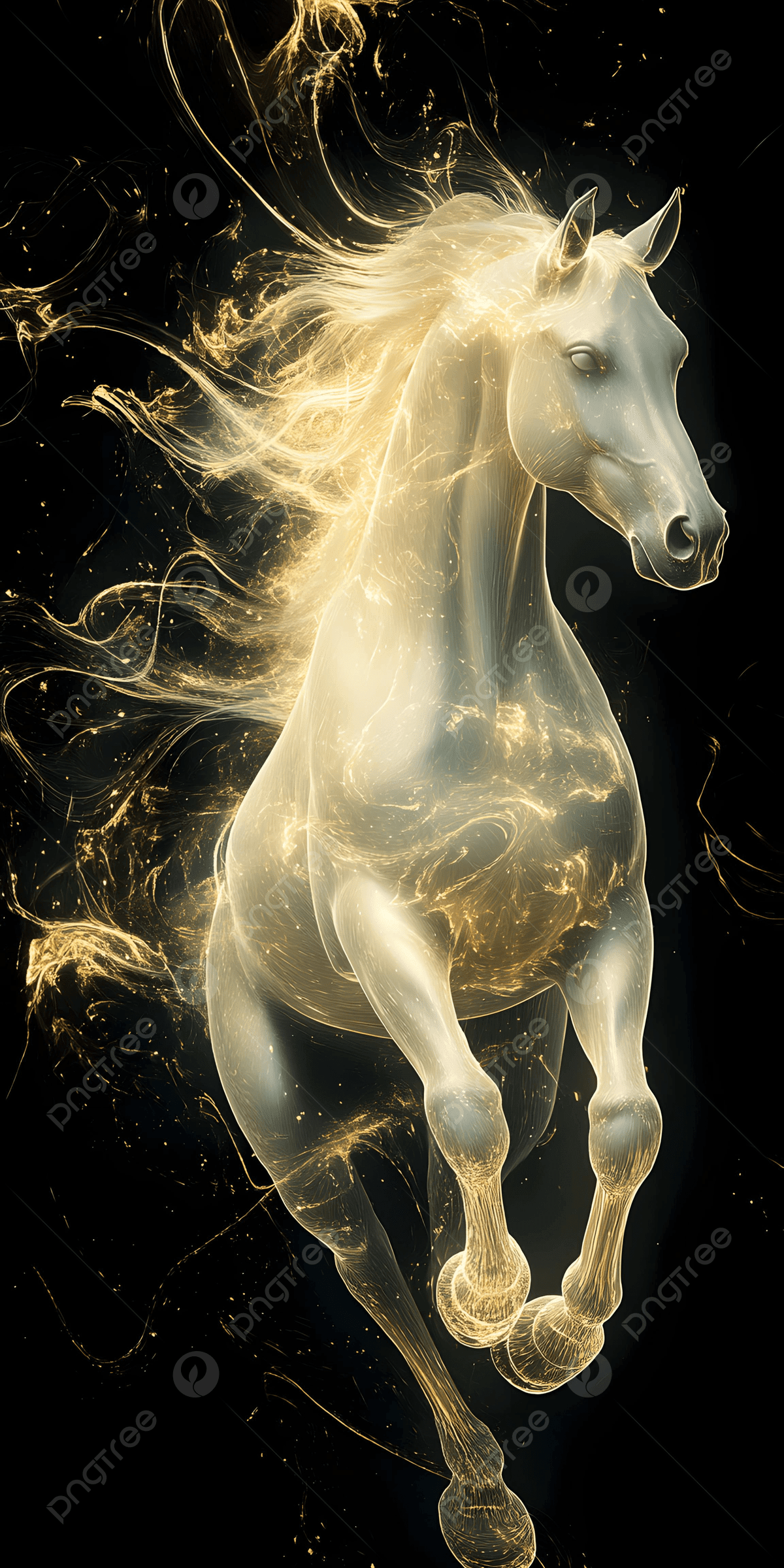 1200x2400 Ethereal Golden Spirit Horse Mystical Fine Art Illustration Background Wallpaper Image For Free Download