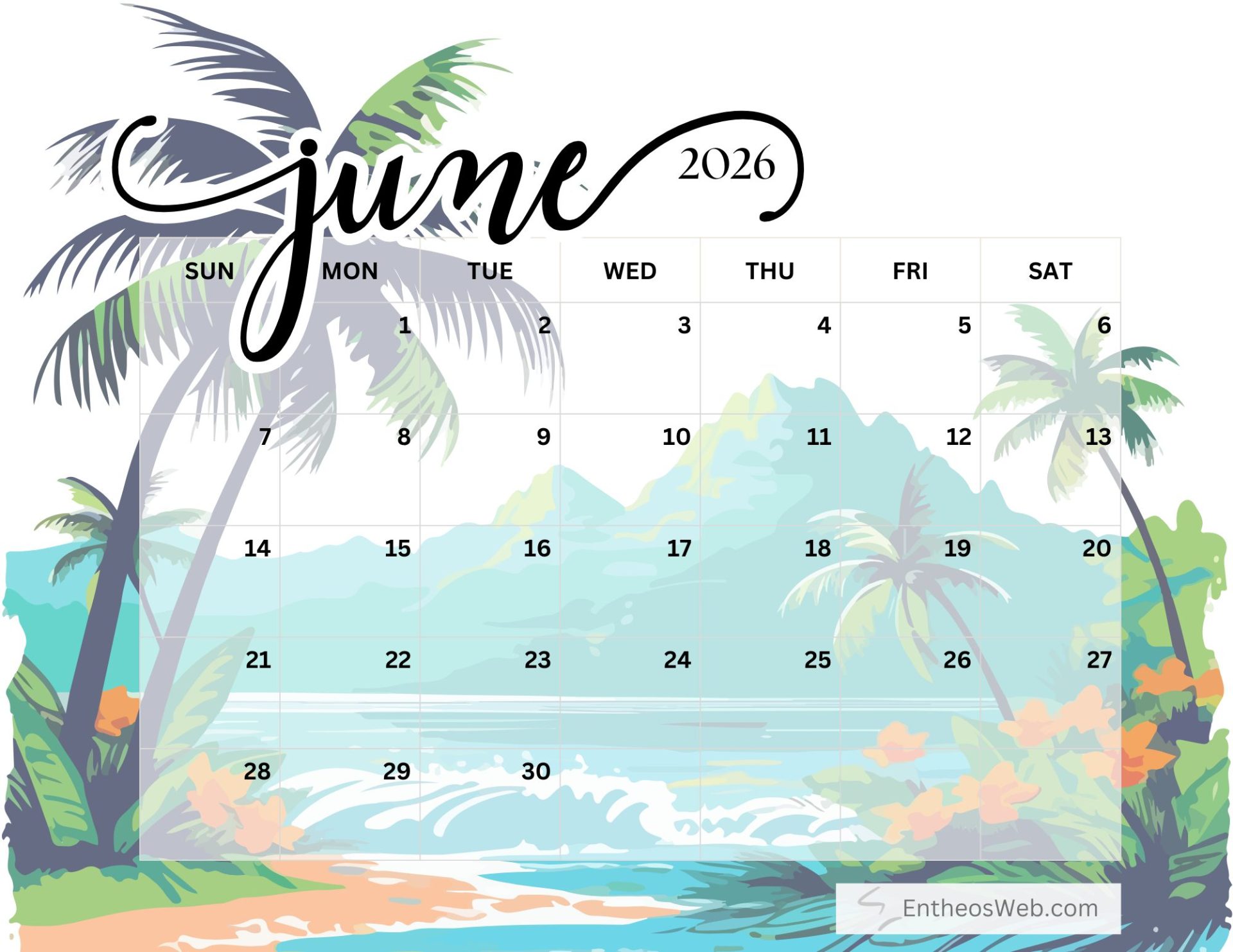 1920x1483 June 2026 Calendar Wallpaper