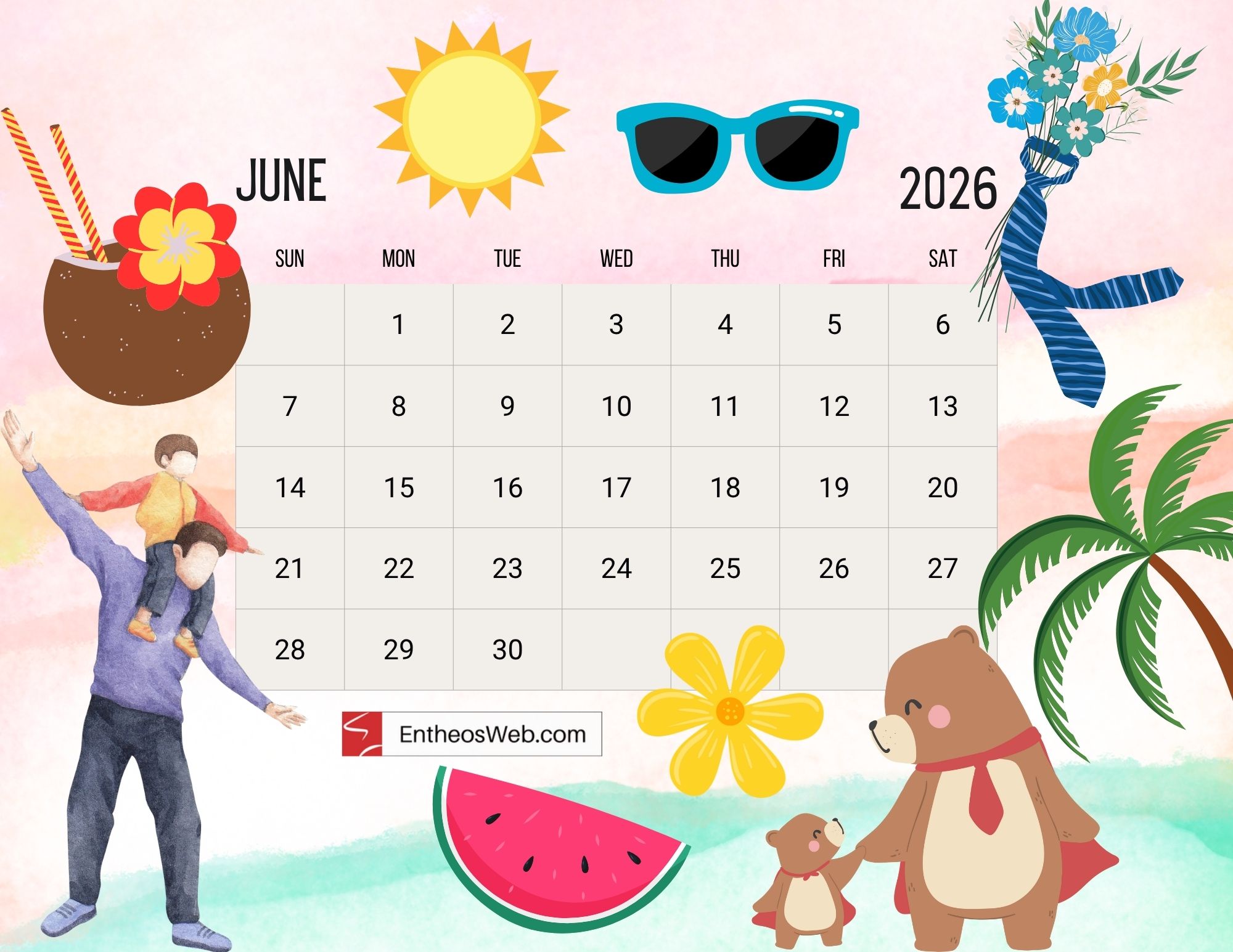 2000x1545 June 2026 Calendar Wallpaper