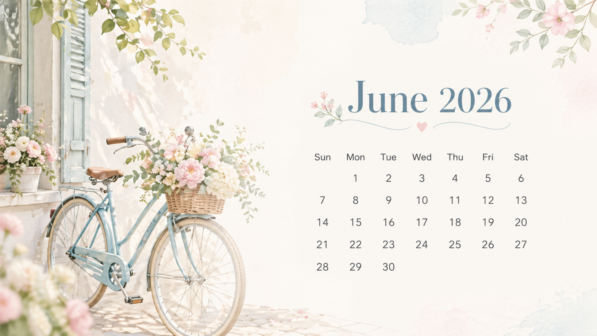 1920x1080 Free June 2026 Desktop Calendar Background (EASY DOWNLOAD)