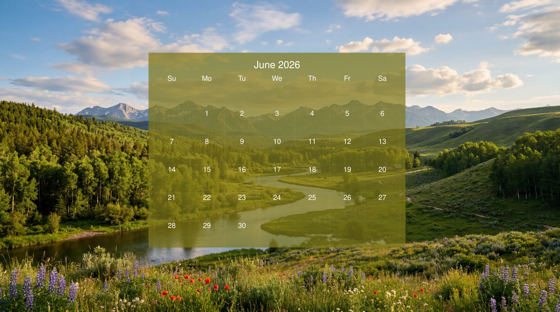 1920x1072 June 2026 Calendar