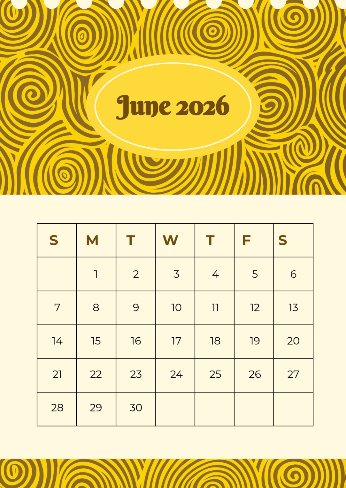 1200x1691 Free Yellow June 2026 Split Calendar Template to Edit Online