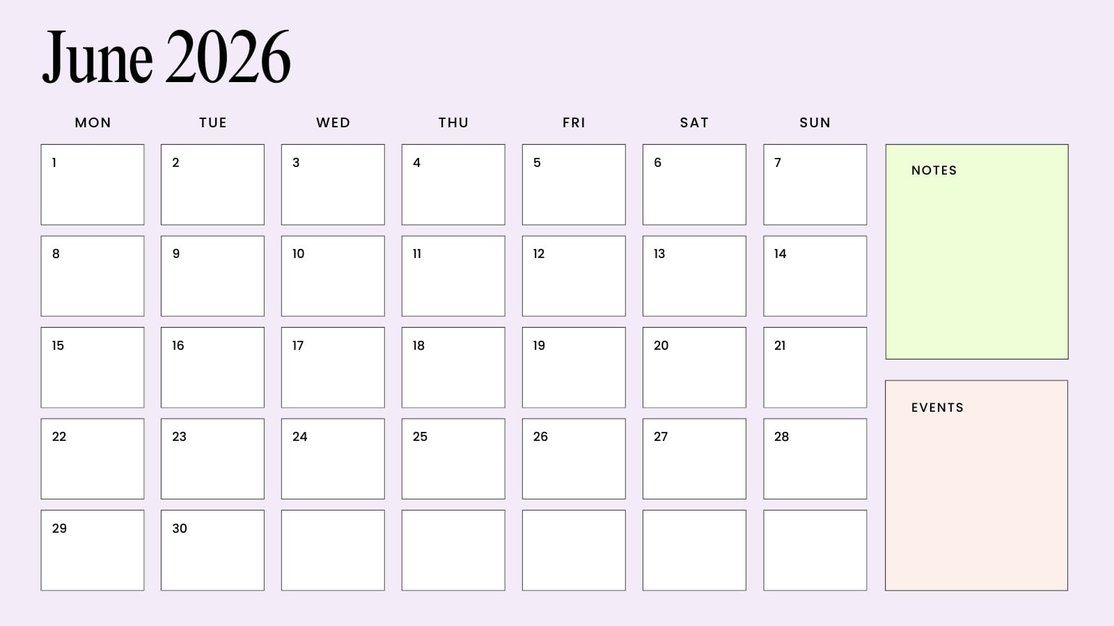 1600x900 Free printable, custom June 2026 calendar templates