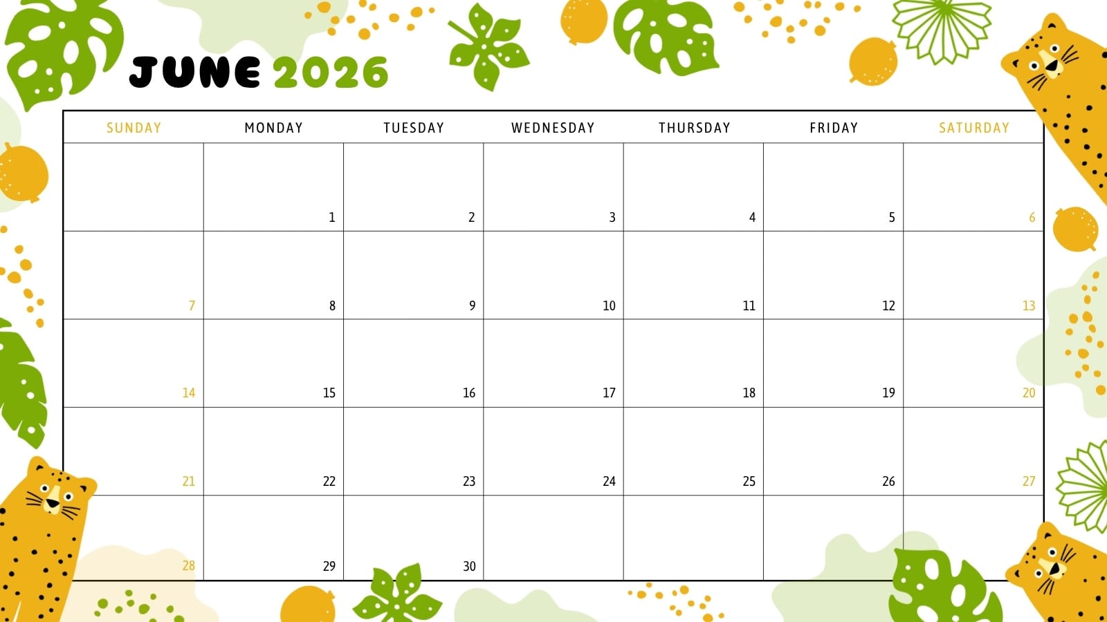 1600x900 printable, custom June 2026 calendar templates
