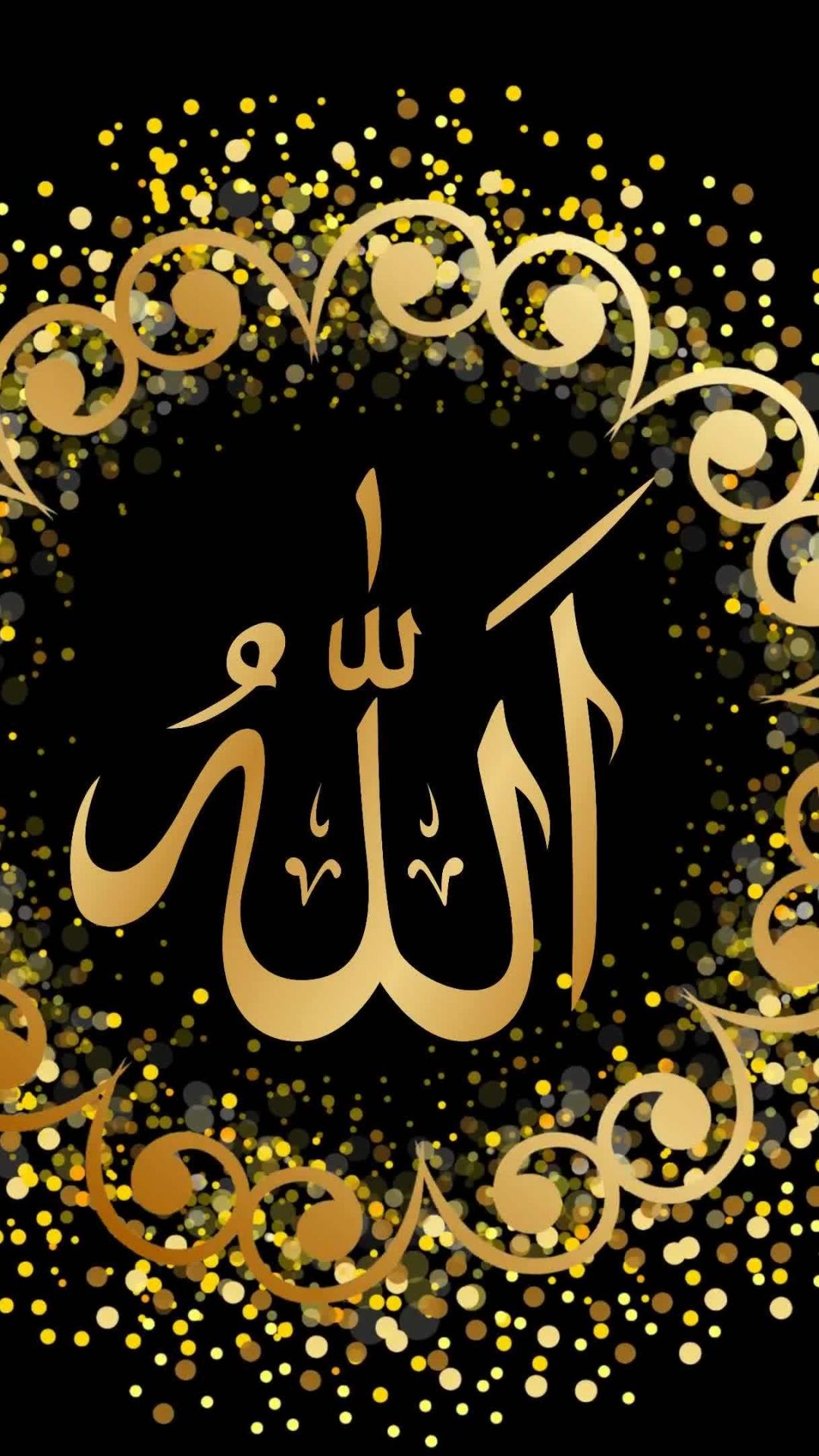 1080x1920 Allah Islamic calligraphy Black background 4K