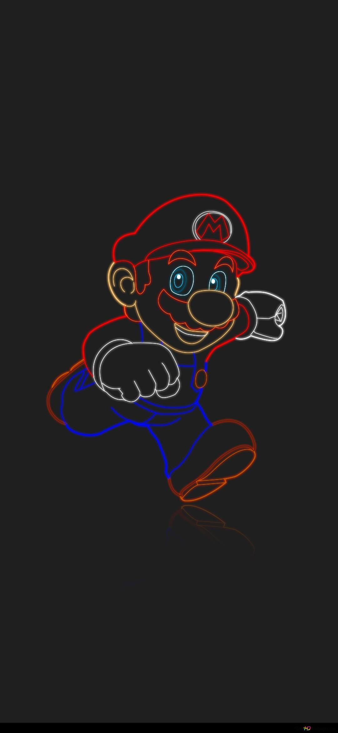 1080x2340 Mario Neon Glow HD wallpaper download