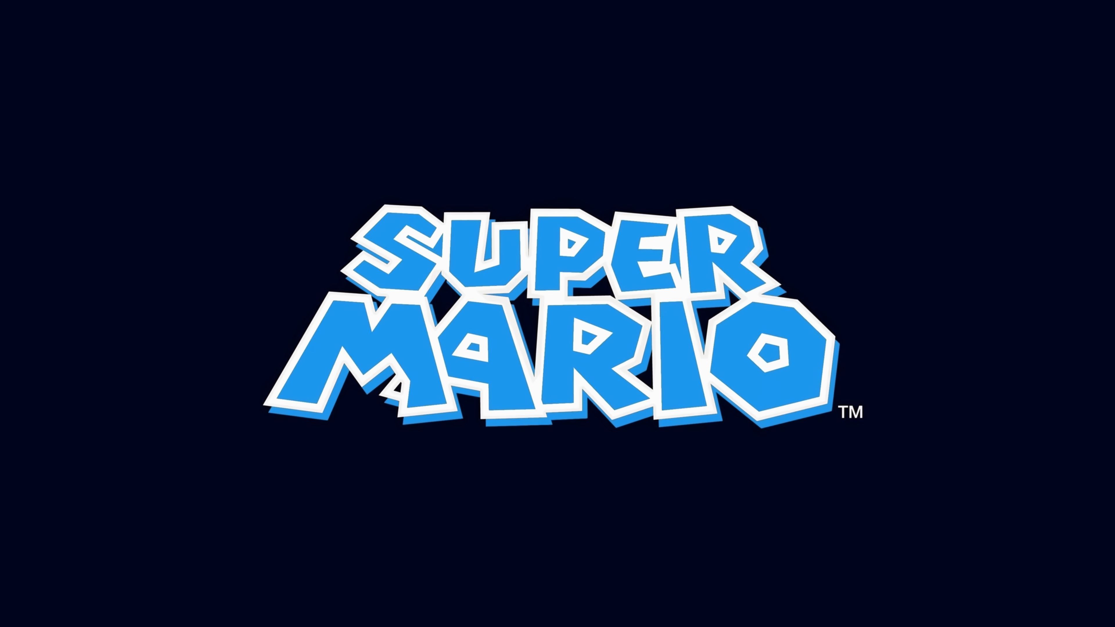 3840x2160 Super Mario logo on a dark background Wallpaper 4K for Desktop