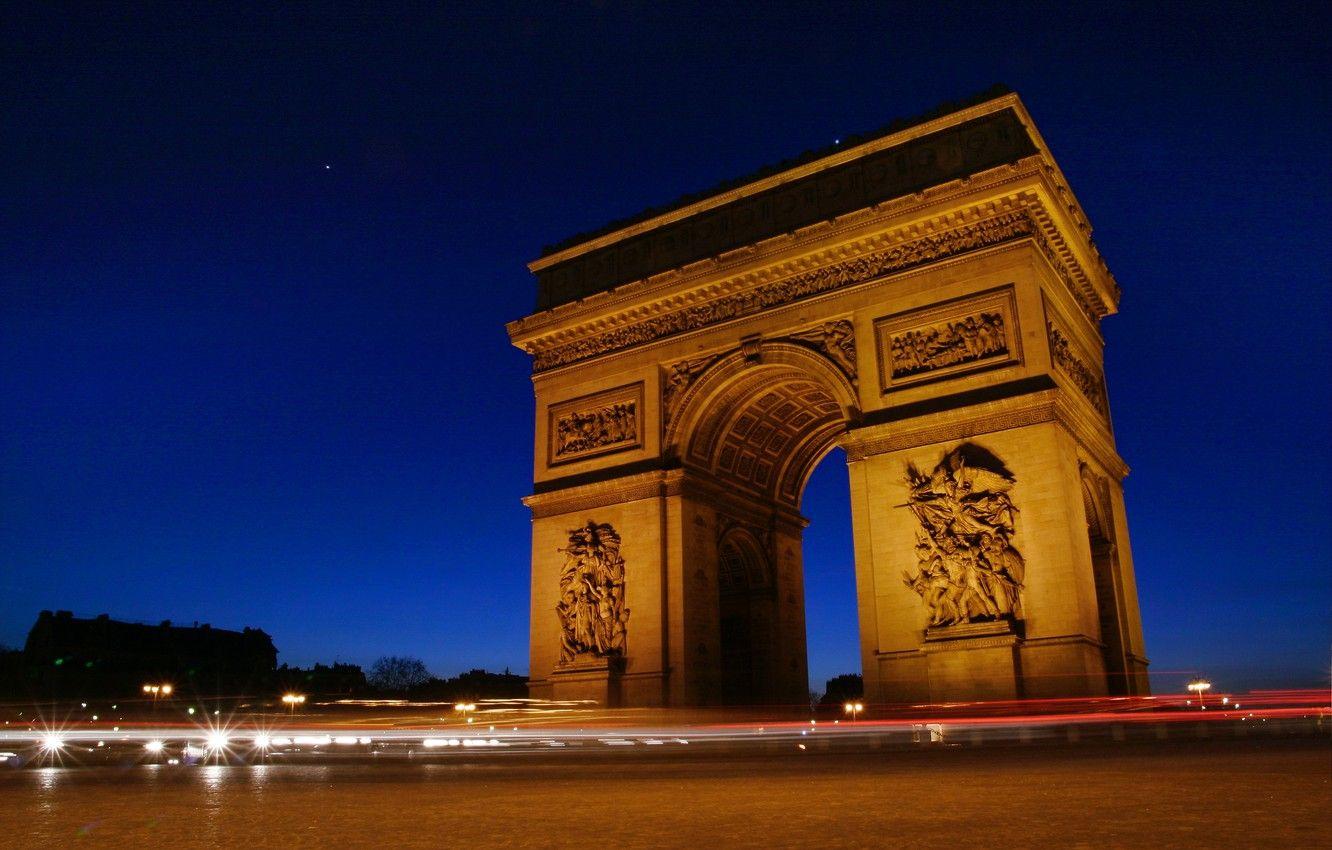 1332x850 Wallpaper France, Paris at night, Arc De Triomphe image